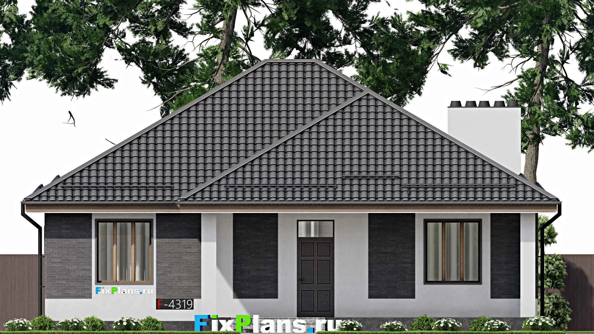 F-4319 - Проект одноэтажного дома 12 на 14, площадью 140 м² с террасой и 3 спальнями