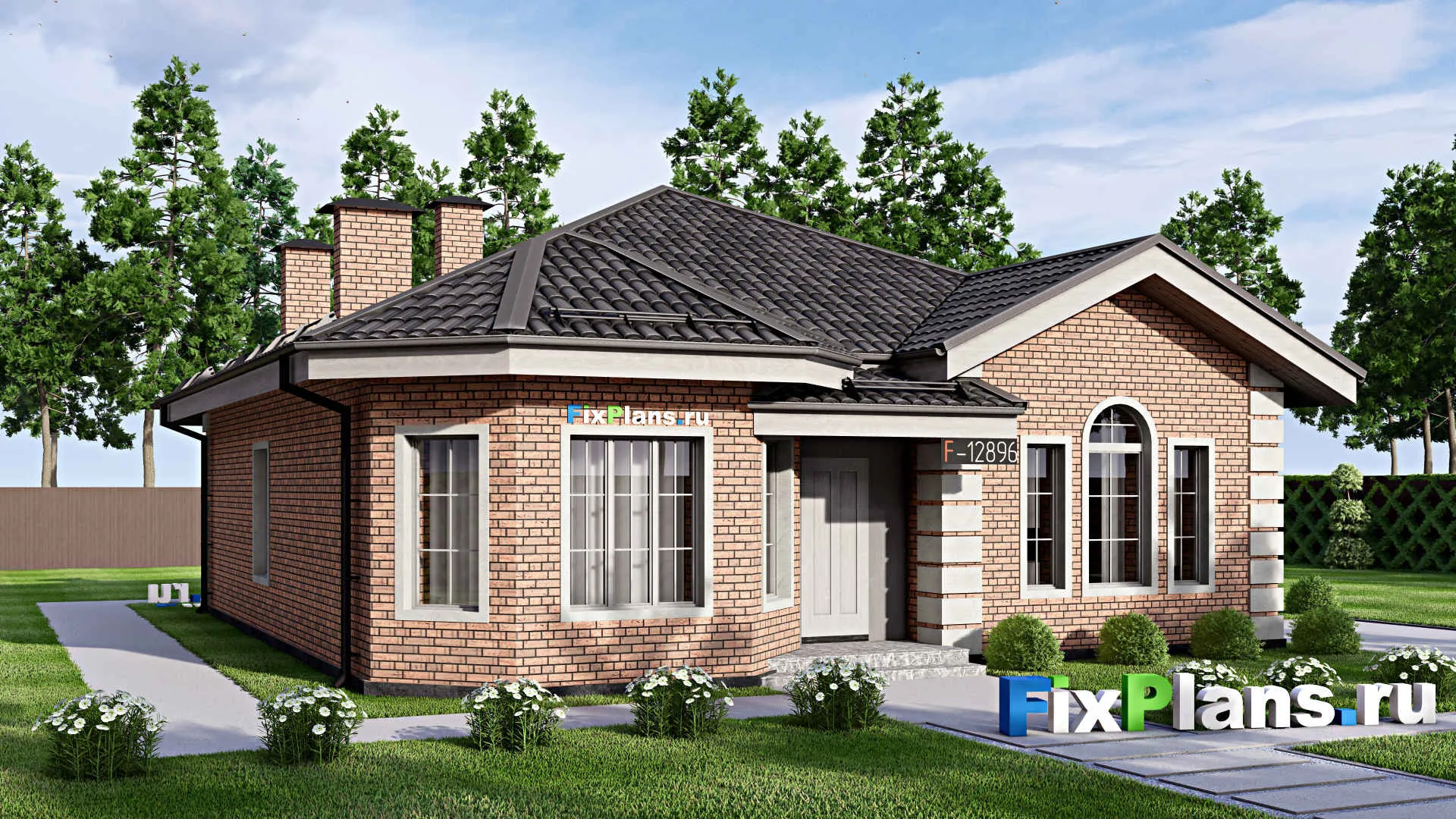 F-12896 - Проект одноэтажного дома 12 на 14, площадью 120 м² с 3 спальнями