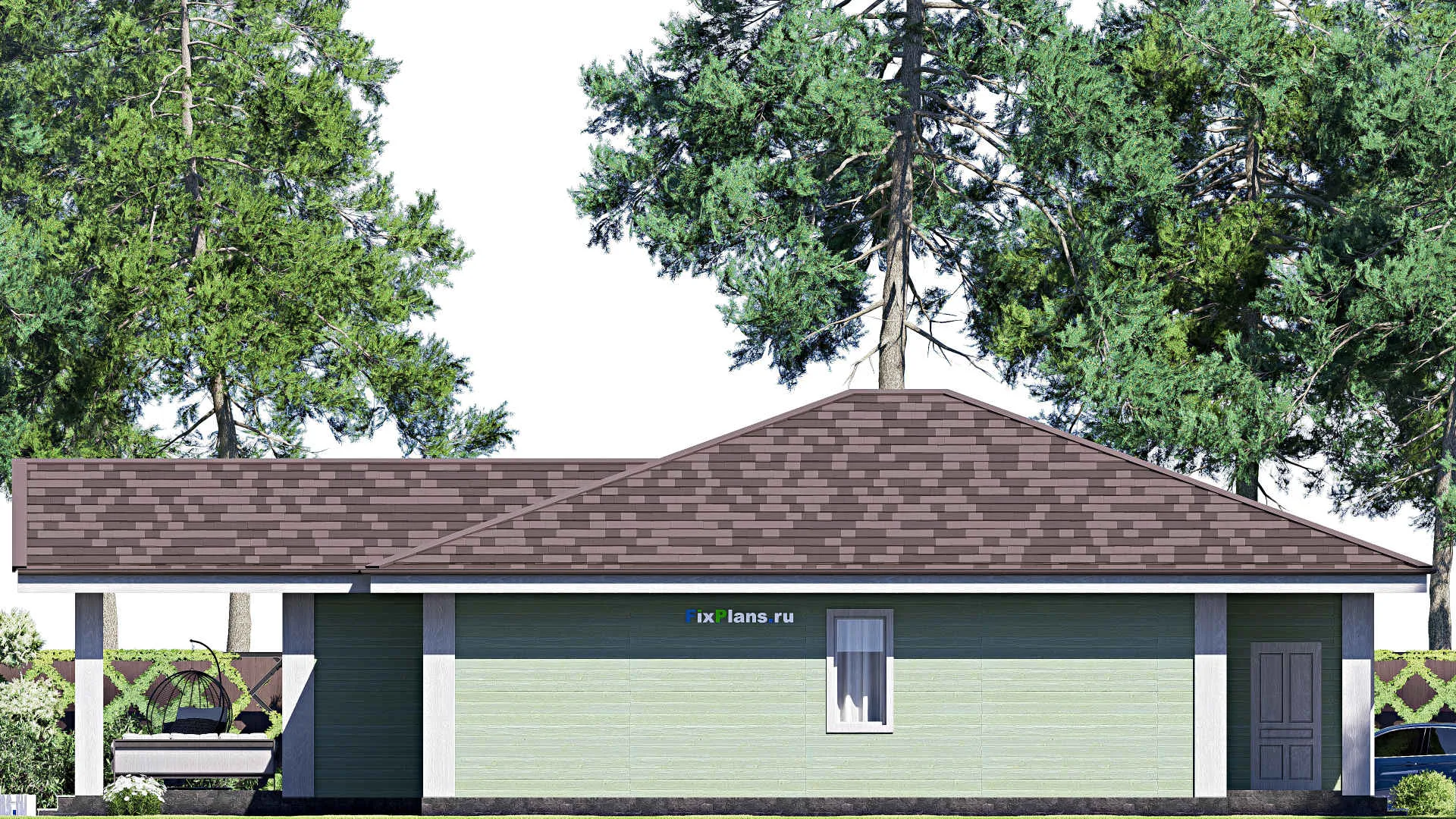 F-18440 - План одноэтажного дома 13 на 19, площадью 170 м² с террасой и 3 спальнями