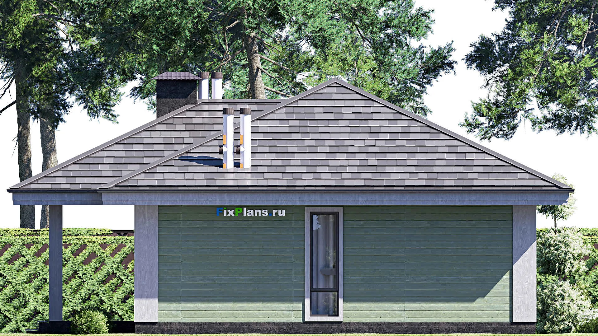 F-18053 - Проект одноэтажного дома 11 на 15, площадью 120 м² с террасой и 3 спальнями