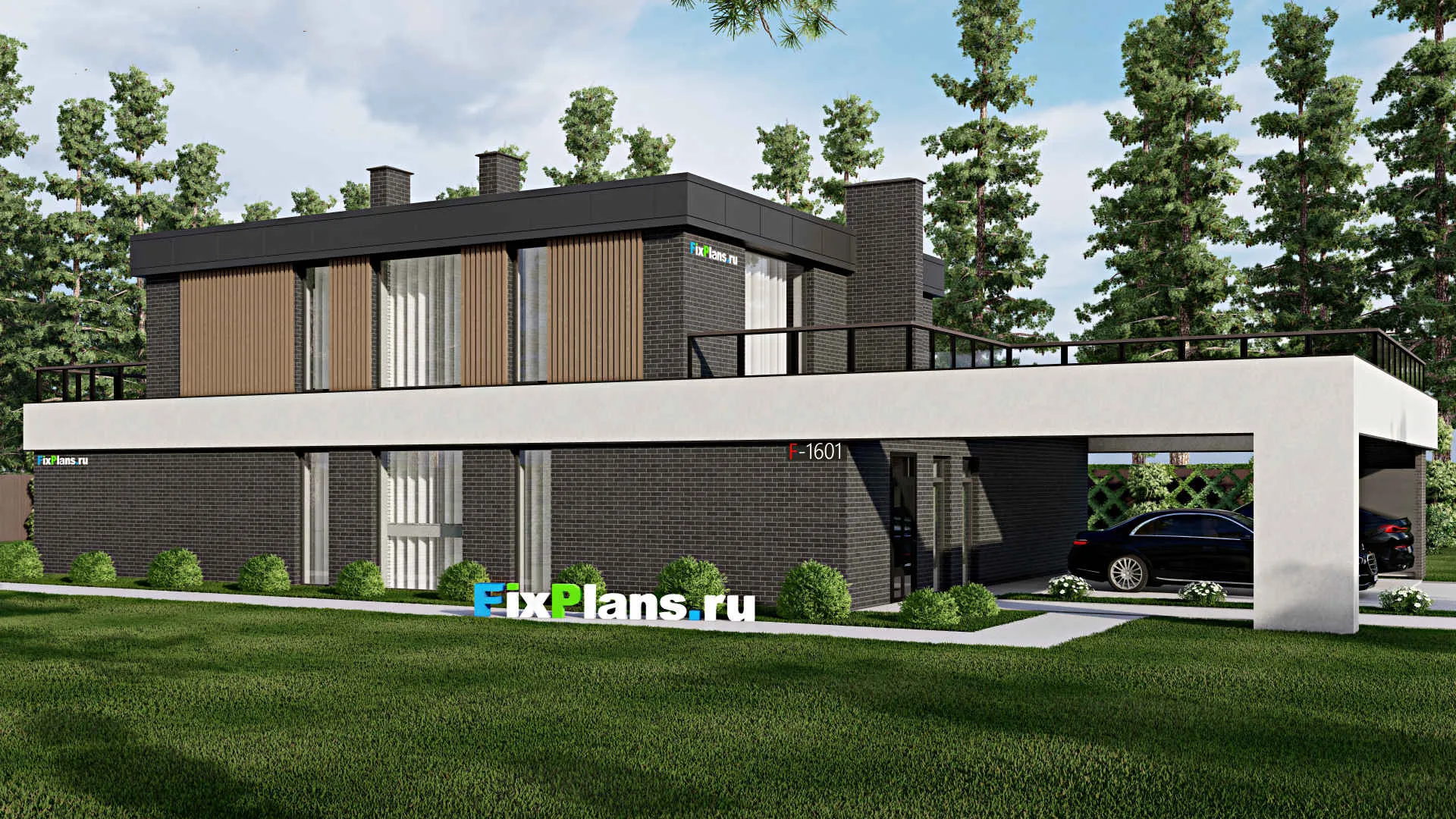 F-1601 - Проект двухэтажного дома 14 на 26, площадью 320 м² с террасой и 3 спальнями