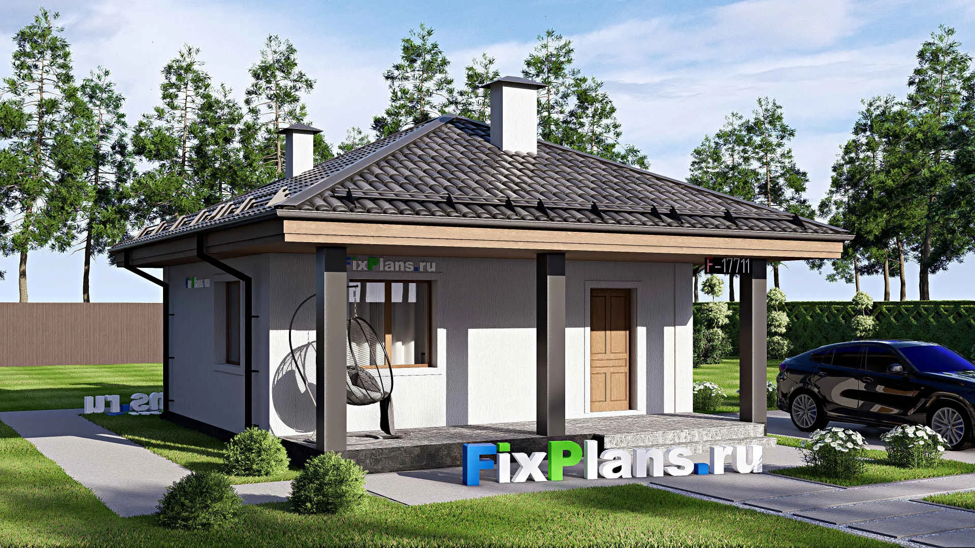 F-17711 - Проект бани 8 на 9, площадью 50 м² с терассой, санузлом и спальней