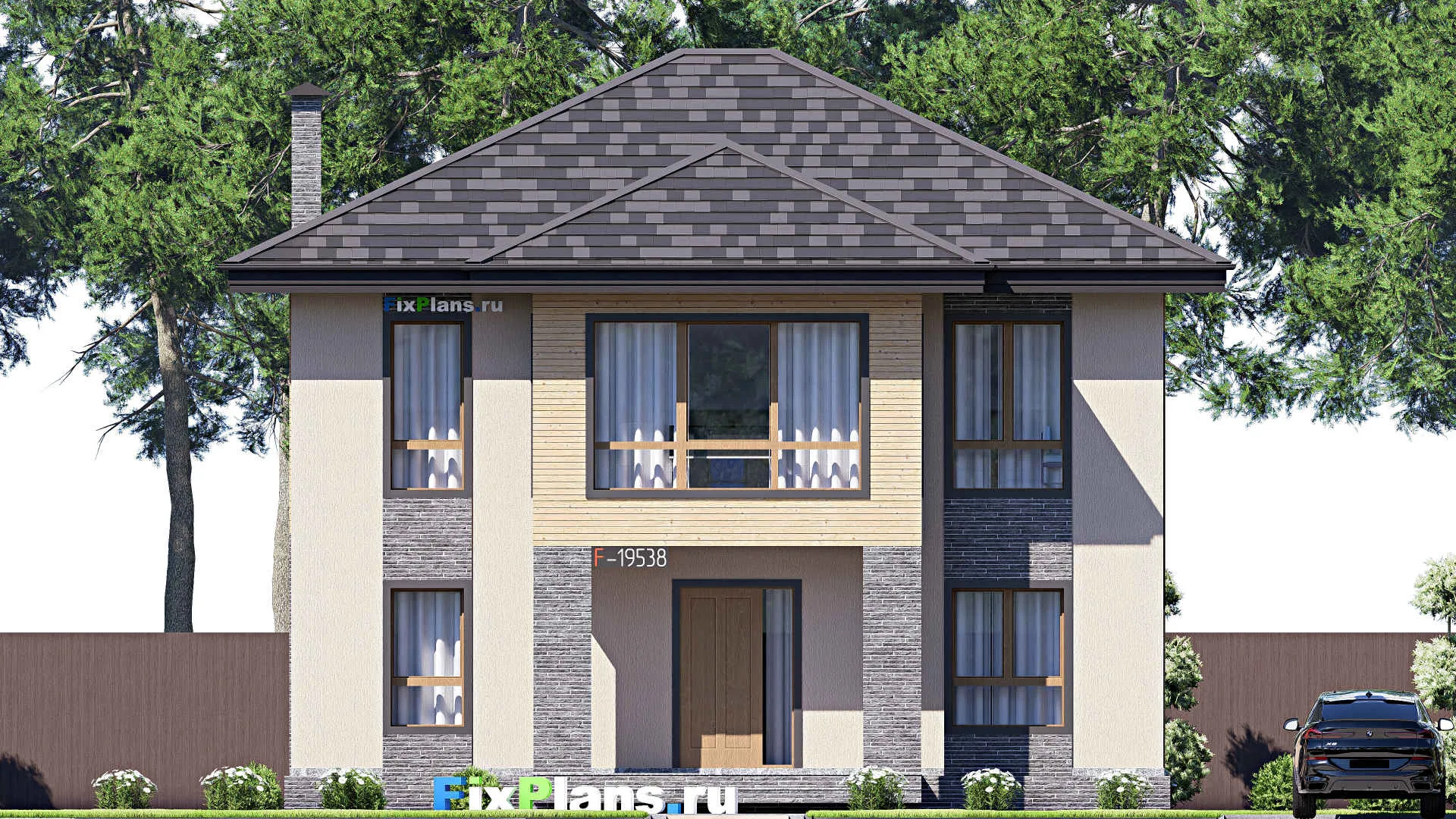 F-19538 - Проект двухэтажного дома 12 на 15, площадью 200 м² с террасой и 3 спальнями