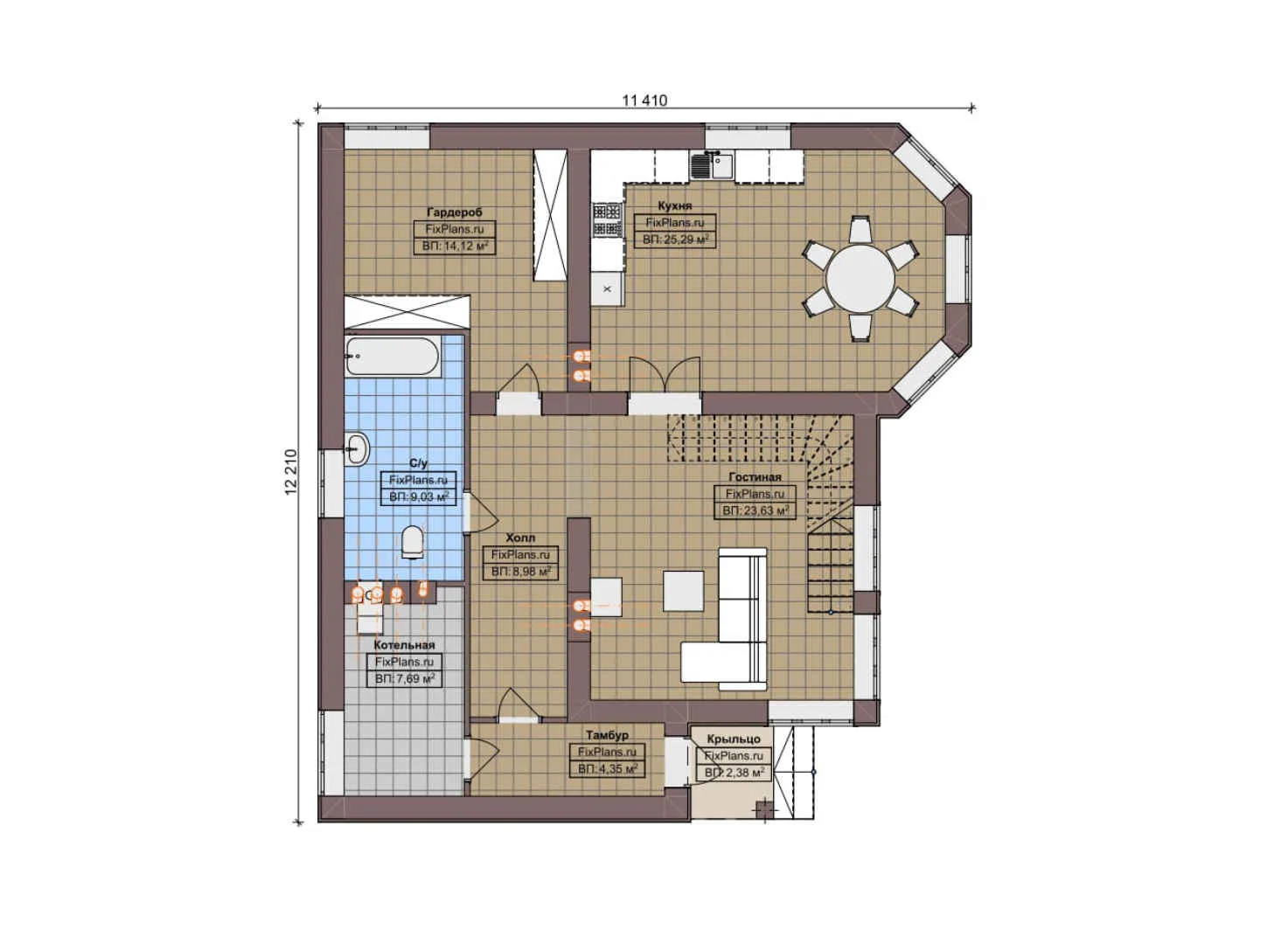 F-8270 - Планы двухэтажного дома 12 на 13, площадью 170 м² с 3 спальнями