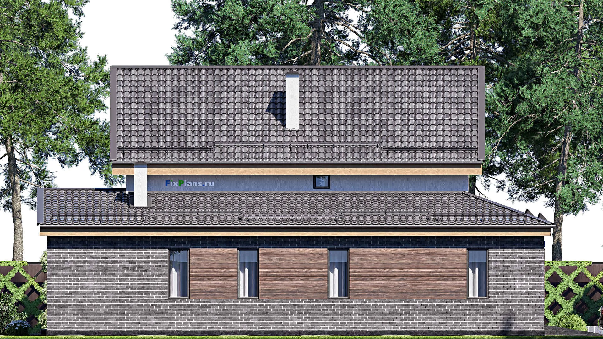 F-17774 - Проект дома с мансардой 14 на 16, площадью 270 м² с террасой, балконом, гаражом на 1 машину и 4 спальнями