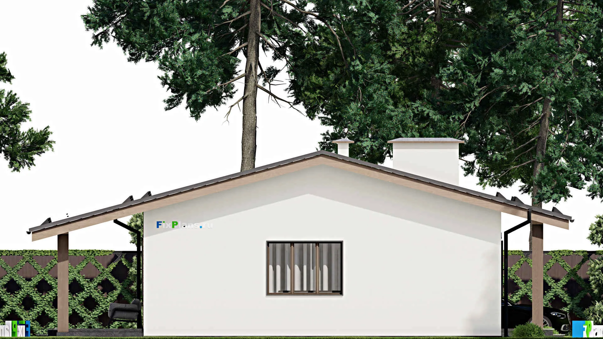 F-4544 - План одноэтажного дома 10 на 14, площадью 140 м² с террасой и 3 спальнями