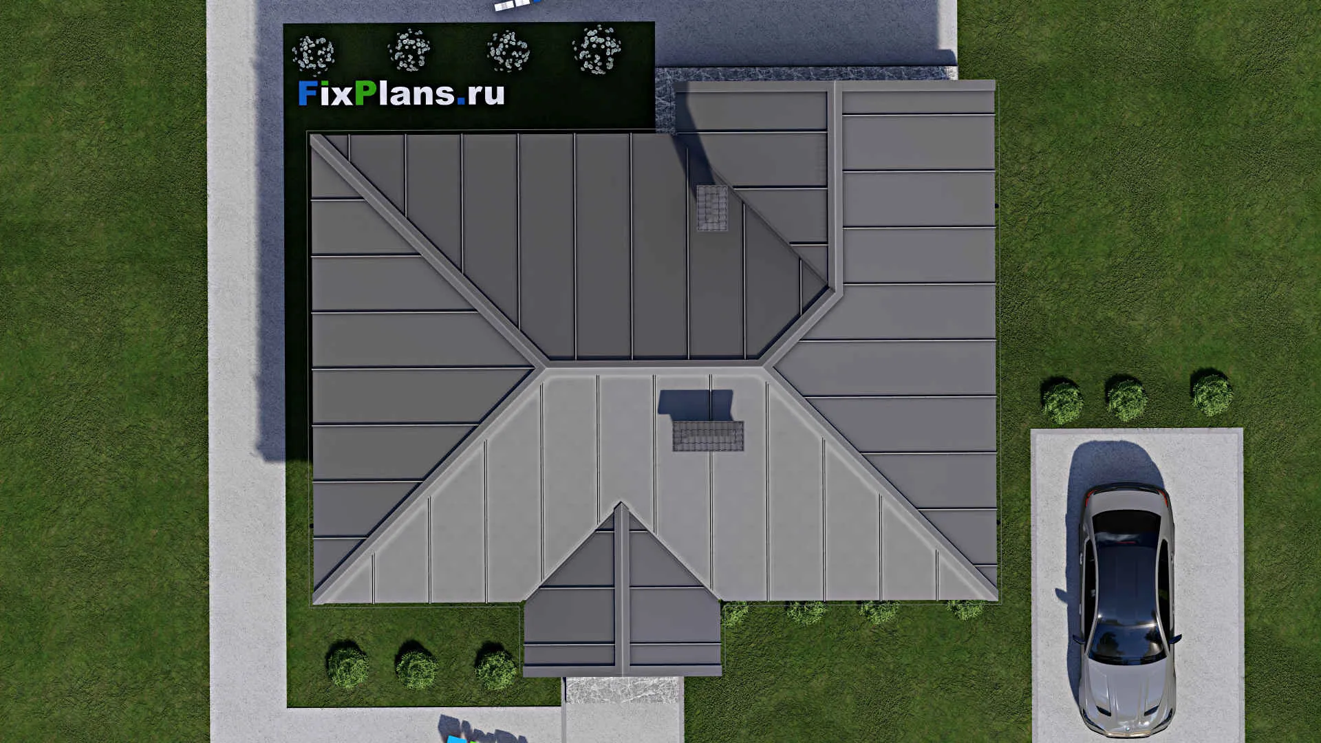 F-11564 - Проект одноэтажного дома 12 на 12, площадью 90 м² с террасой и 2 спальнями