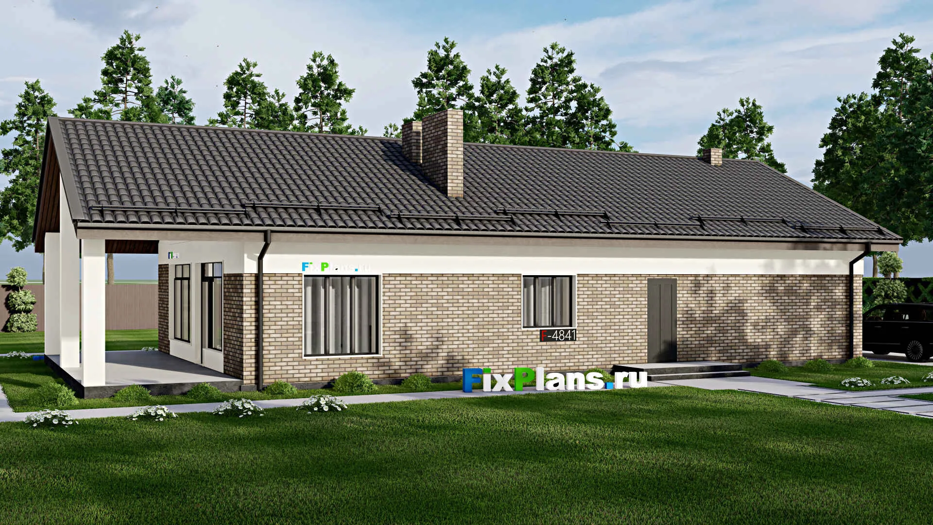 F-4841 - Проект одноэтажного дома 11 на 18, площадью 180 м² с террасой и 3 спальнями