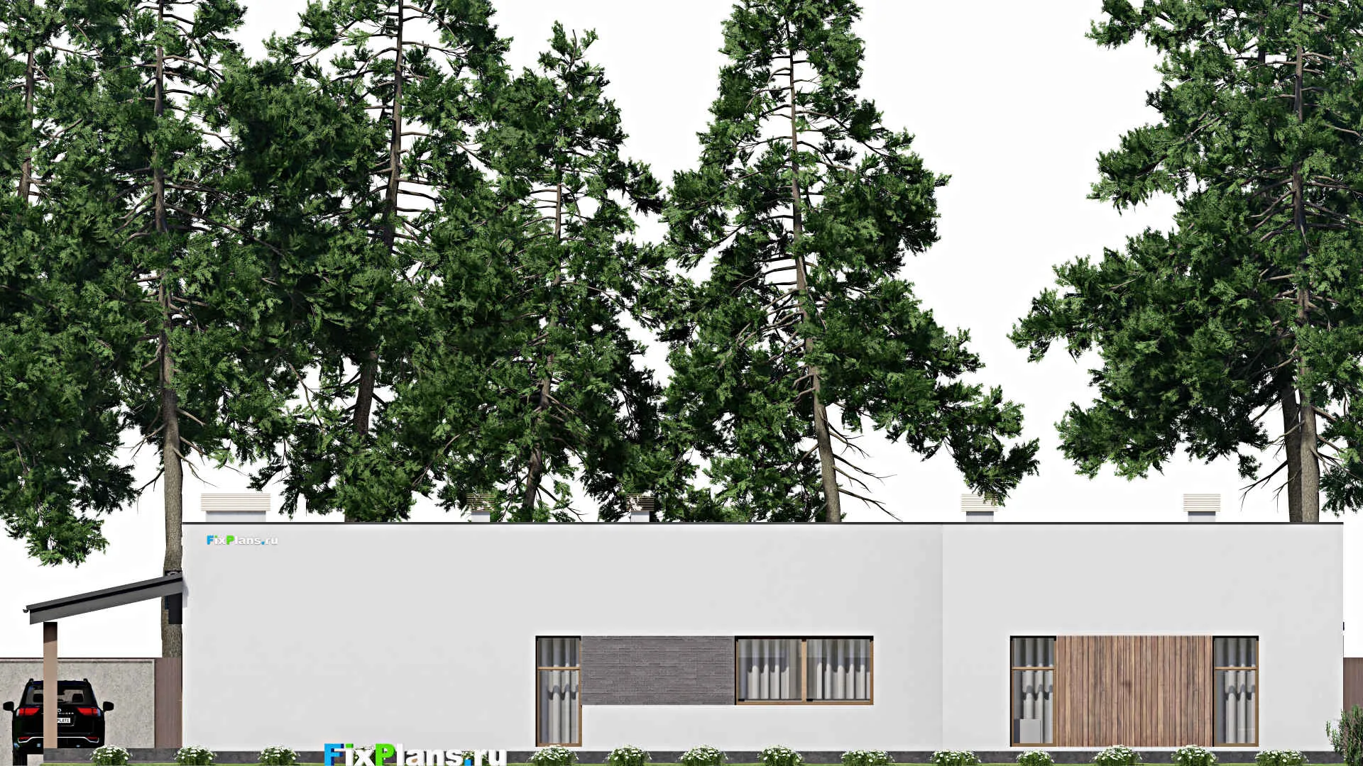 F-9485 - План одноэтажного дома 14 на 29, площадью 260 м² с террасой, баней и 3 спальнями