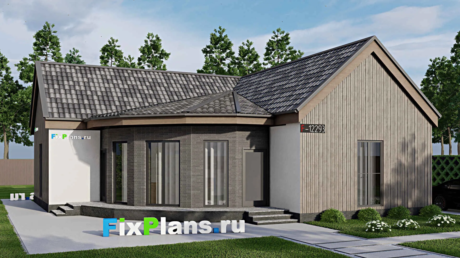F-12293 - Проект одноэтажного дома 14 на 14, площадью 130 м² с 2 спальнями