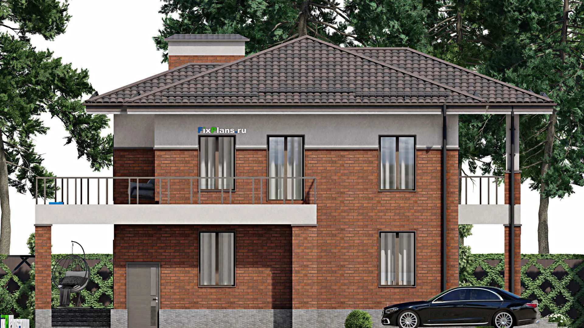 F-7109 - Проект двухэтажного дома 14 на 16, площадью 270 м² с террасой, балконом и 6 спальнями