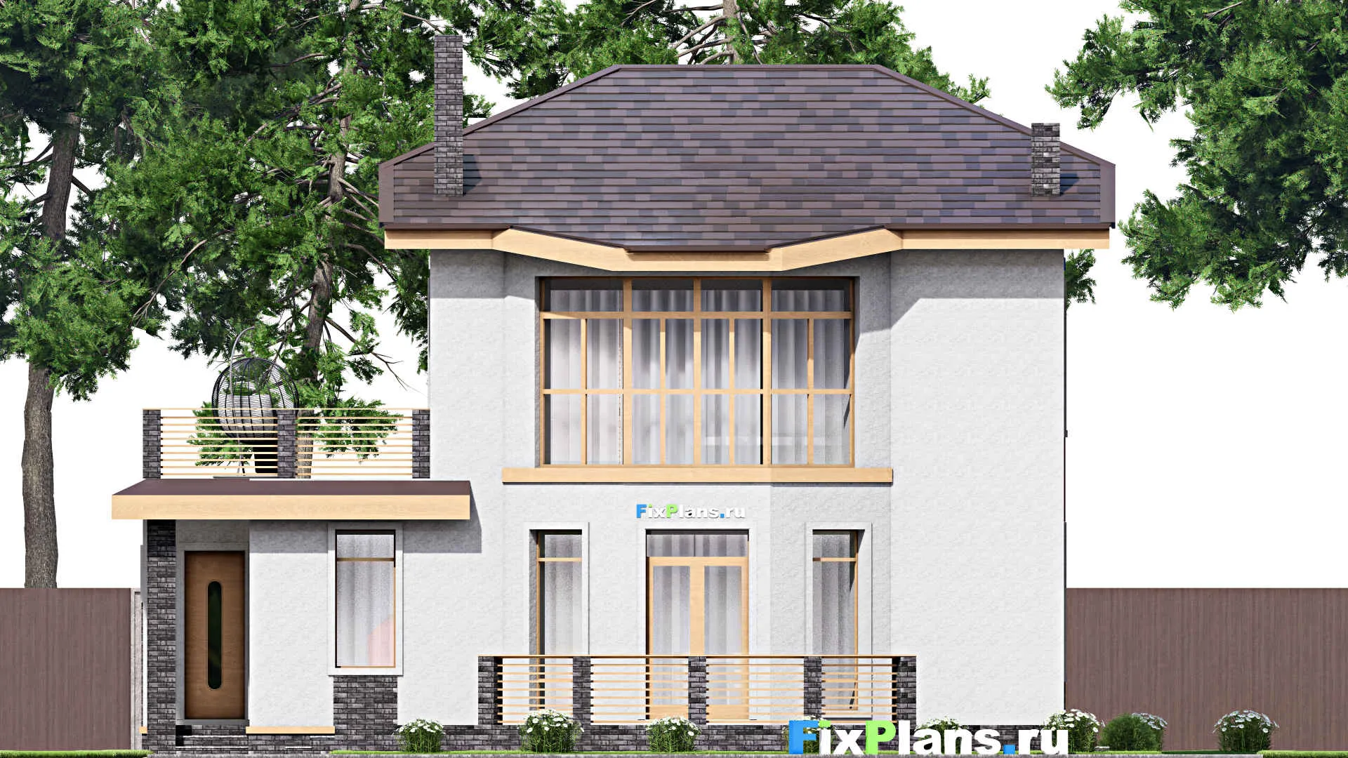 F-15911 - Проект двухэтажного дома 13 на 17, площадью 300 м² с террасой, балконом, гаражом на 1 машину и 4 спальнями