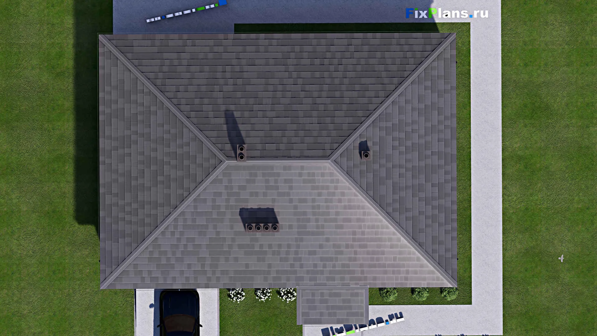 F-14525 - Проект одноэтажного дома 13 на 17, площадью 150 м² с террасой, гаражом на 2 машины и 2 спальнями