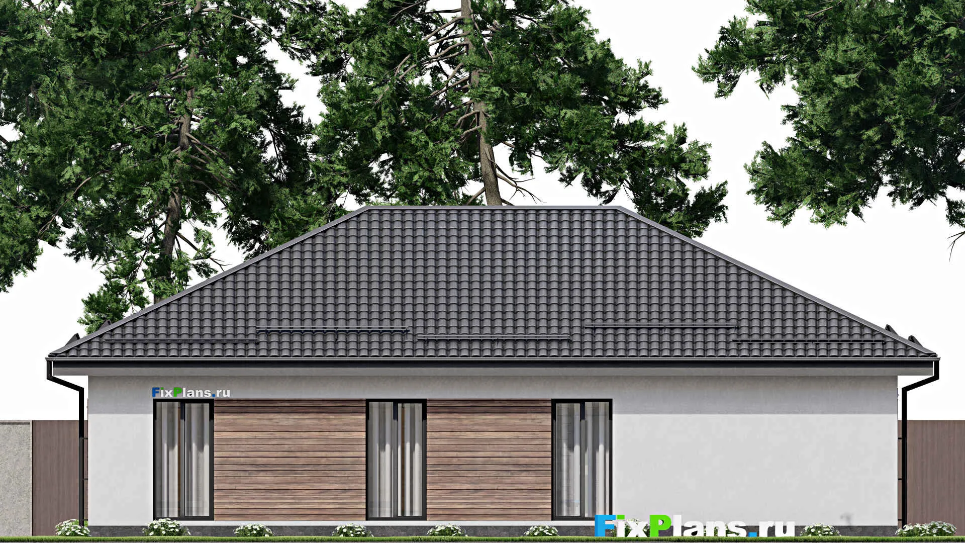 F-3383 - План одноэтажного дома 11 на 16, площадью 160 м² с террасой и 3 спальнями