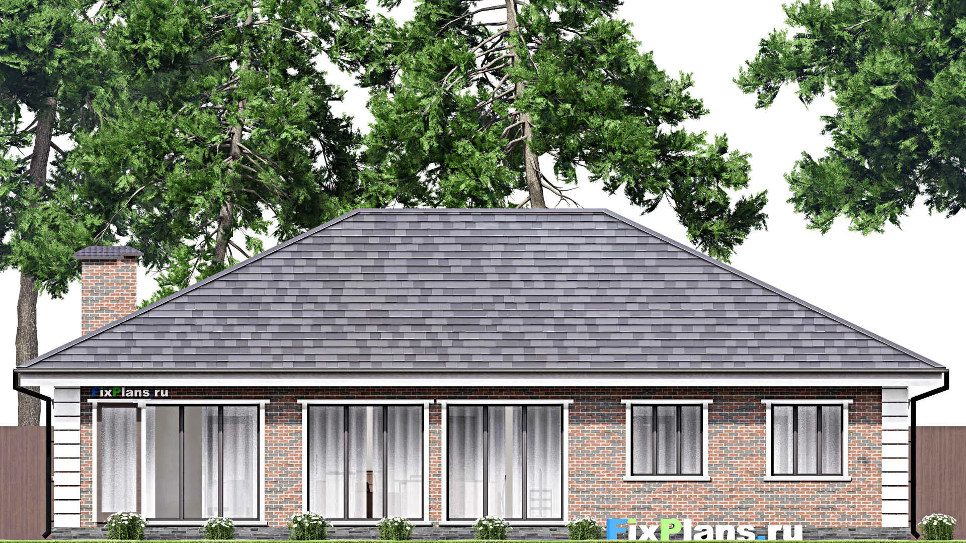 F-12761 - Проект одноэтажного дома 14 на 18, площадью 180 м² с террасой, гаражом на 1 машину и 3 спальнями