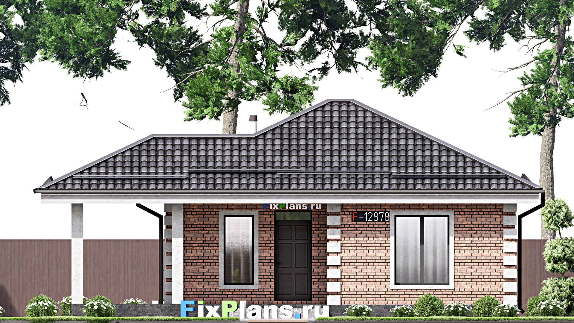 F-12878 - Проект одноэтажного дома 9 на 12, площадью 80 м² с террасой и 2 спальнями