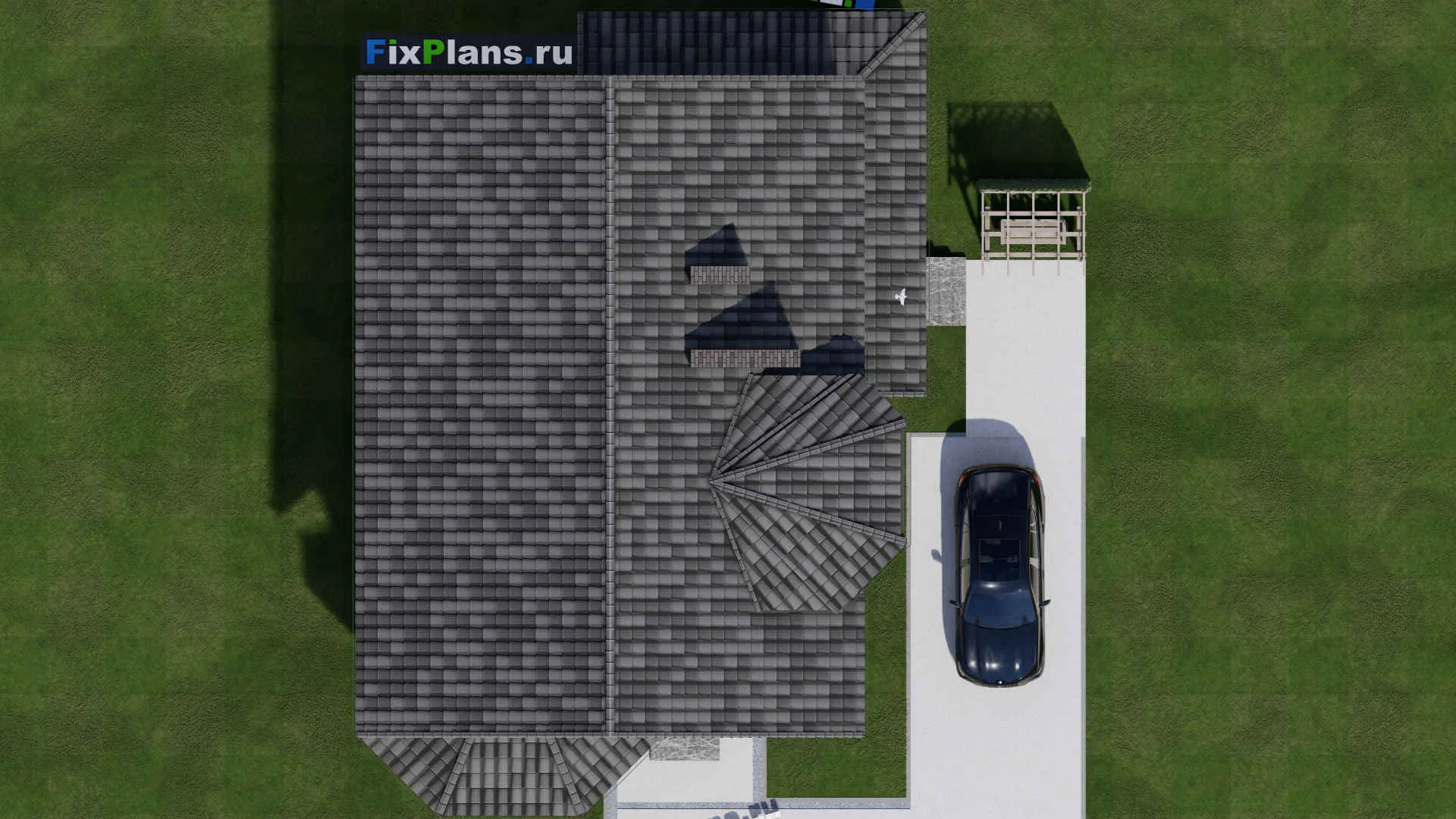 F-1592 - Проект дома с мансардой 11 на 15, площадью 210 м² с террасой и 5 спальнями