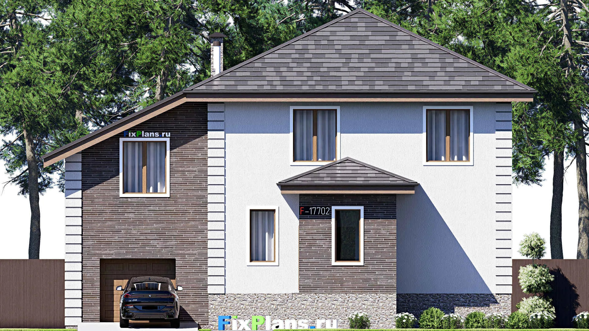 F-17702 - Проект двухэтажного дома 12 на 15, площадью 220 м² с гаражом на 1 машину и 5 спальнями