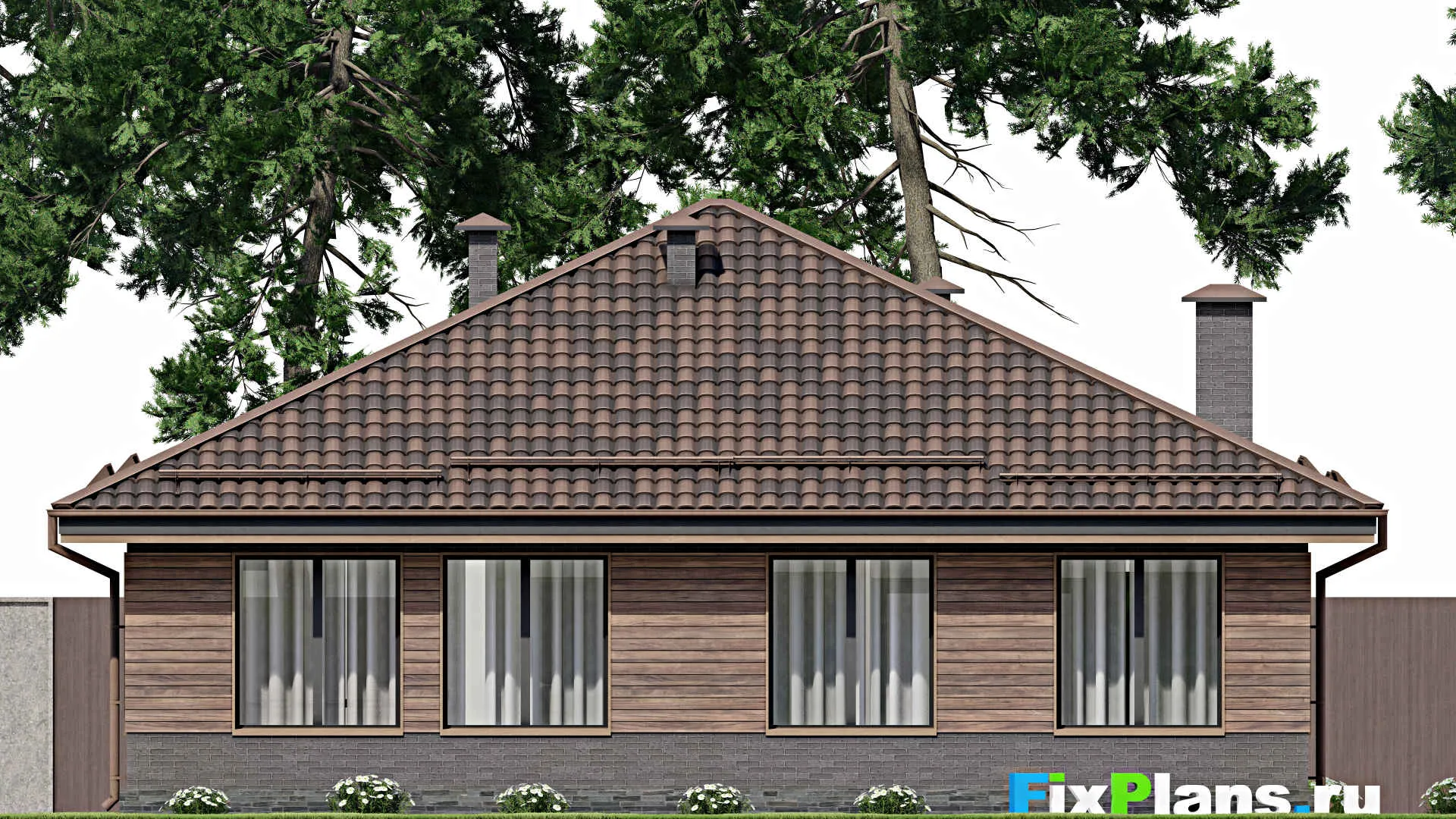 F-9908 - План одноэтажного дома 13 на 13, площадью 130 м² с 3 спальнями