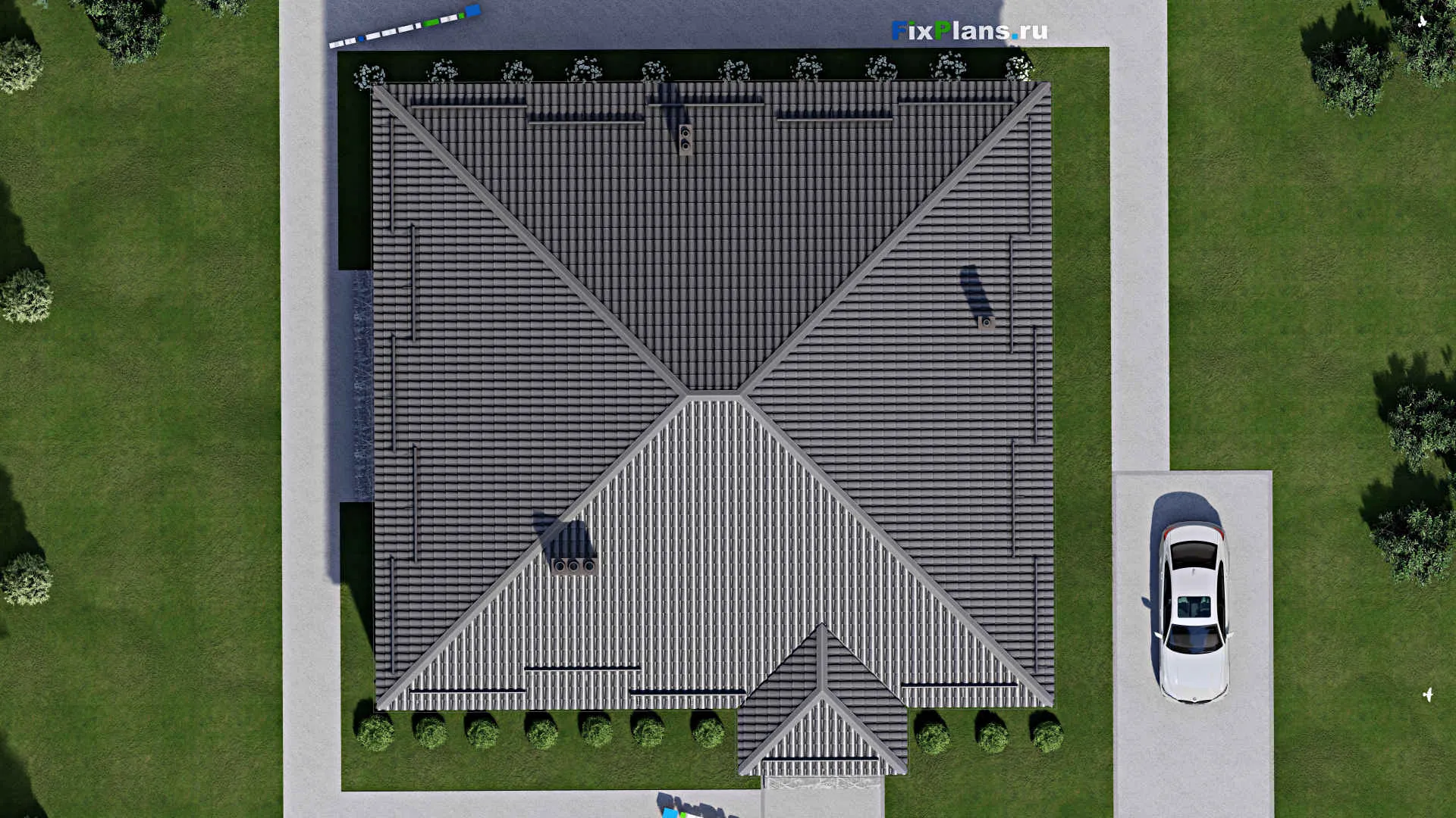 F-2420 - Проект одноэтажного дома 15 на 16, площадью 220 м² с террасой и 3 спальнями