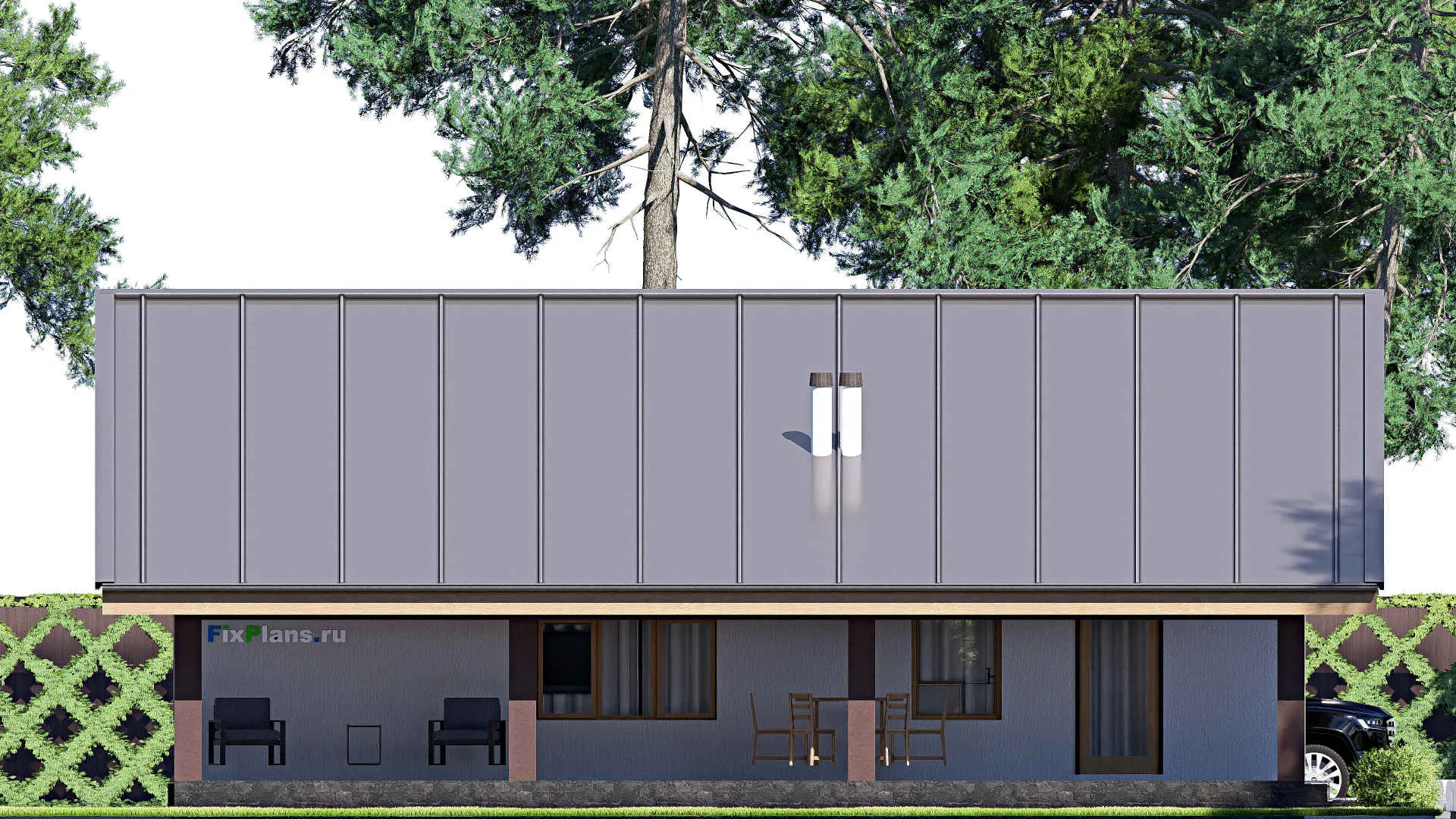 F-19943 - Проект одноэтажного дома 13 на 16, площадью 170 м² с террасой и 3 спальнями