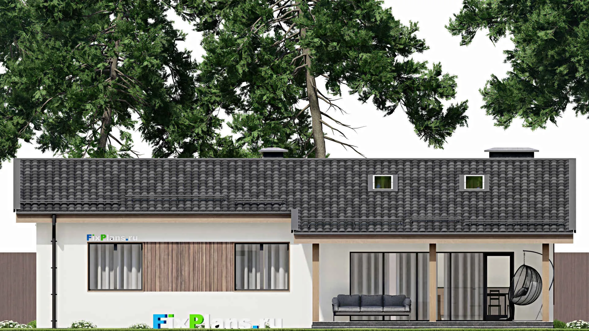 F-5930 - Проект одноэтажного дома 11 на 16, площадью 150 м² с террасой и 3 спальнями