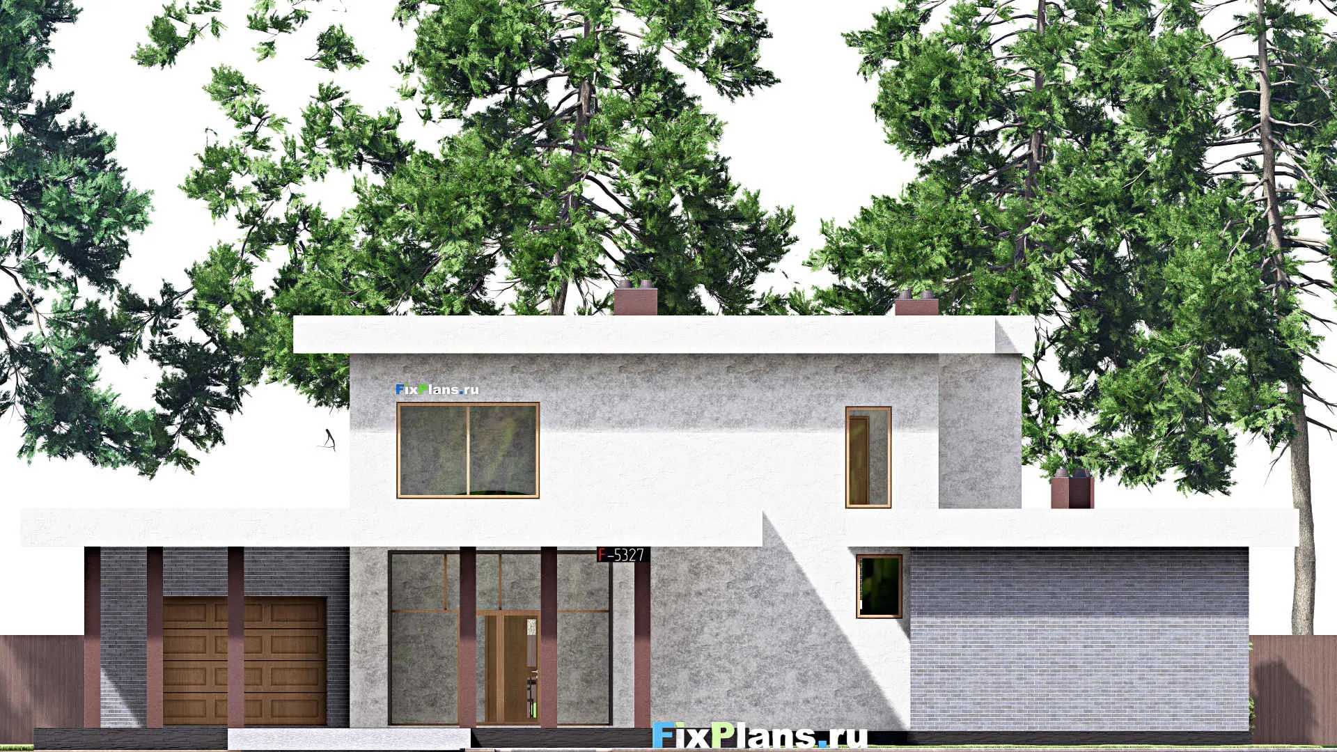 F-5327 - Проект двухэтажного дома 22 на 33, площадью 360 м² с террасой, баней, гаражом на 2 машины и 3 спальнями