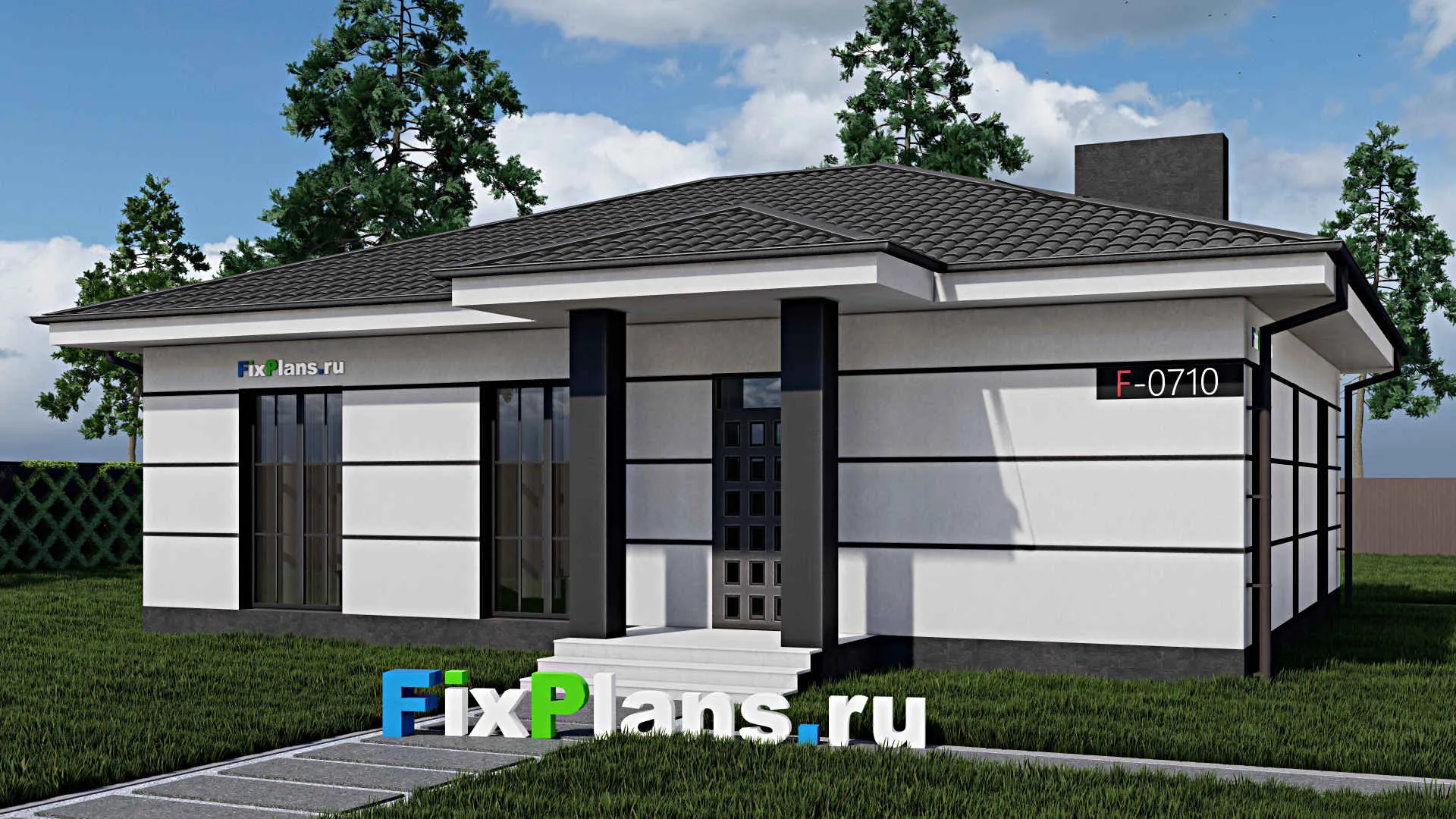 F-0710 - Проект одноэтажного дома 11 на 13, площадью 120 м² с 3 спальнями