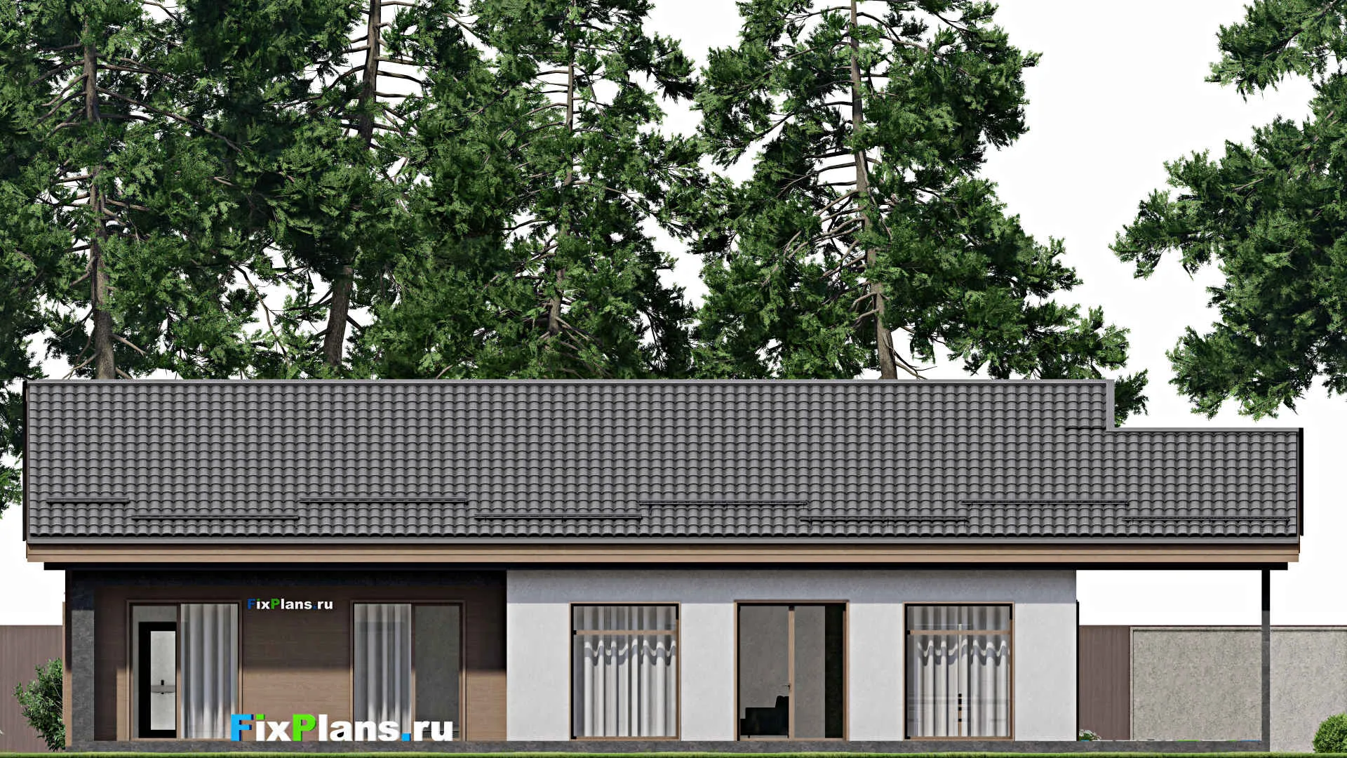 F-2492 - Проект одноэтажного дома 11 на 19, площадью 240 м² с террасой и 3 спальнями