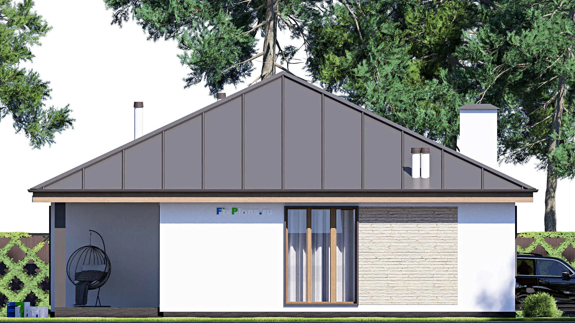 F-20267 - План одноэтажного дома 13 на 13, площадью 130 м² с террасой и 3 спальнями