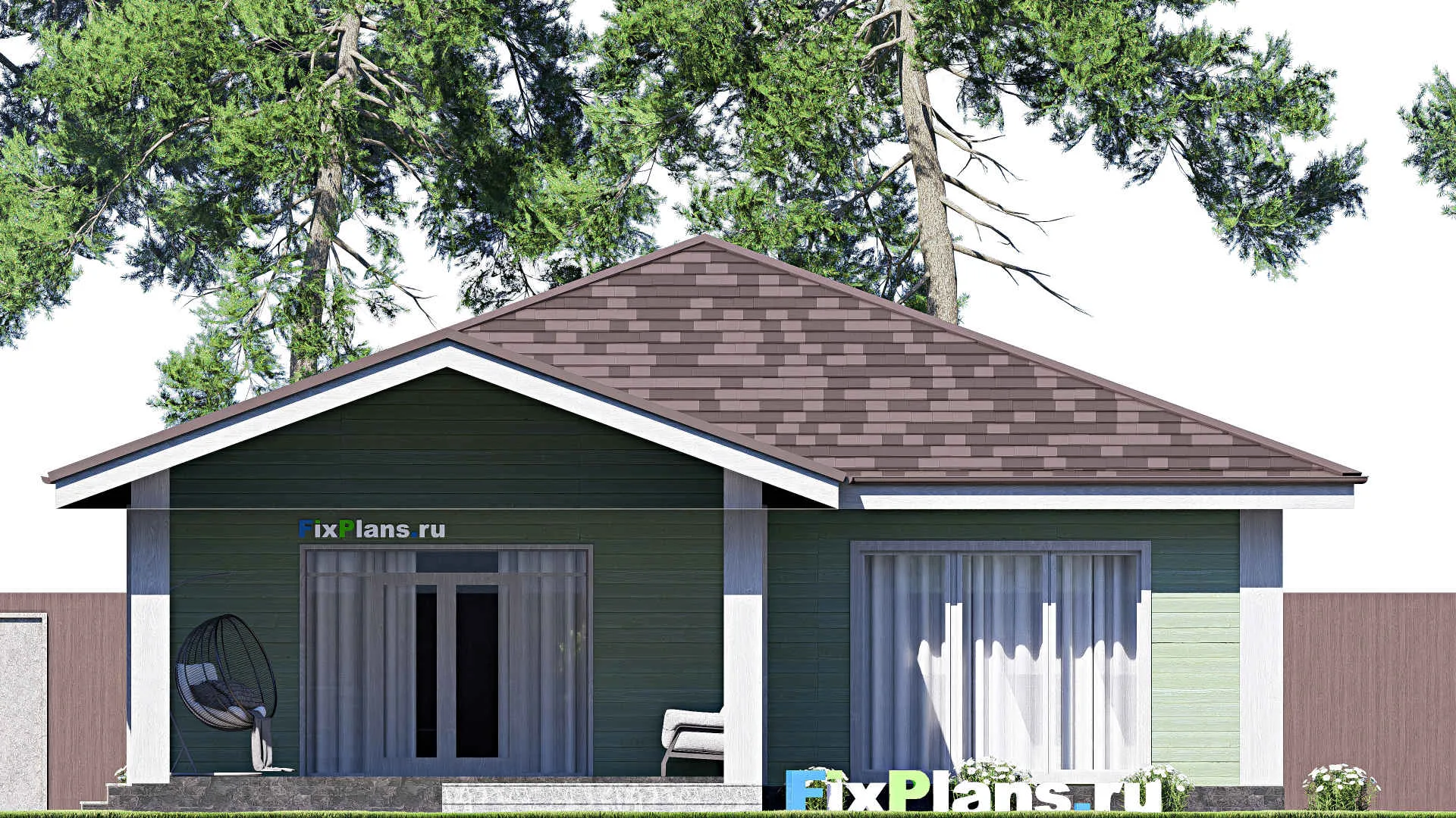 F-18440 - План одноэтажного дома 13 на 19, площадью 170 м² с террасой и 3 спальнями