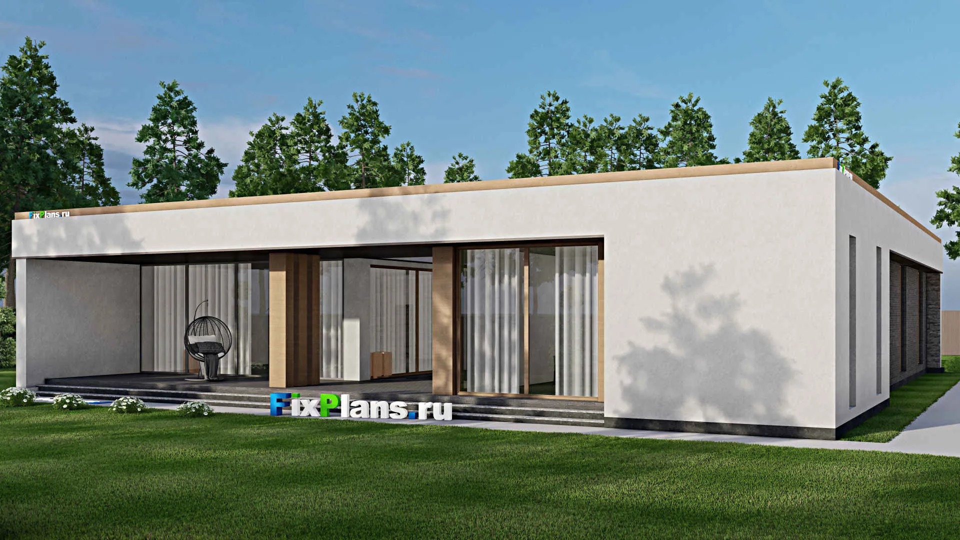 F-7343 - Проект одноэтажного дома 22 на 26, площадью 400 м² с террасой и 4 спальнями