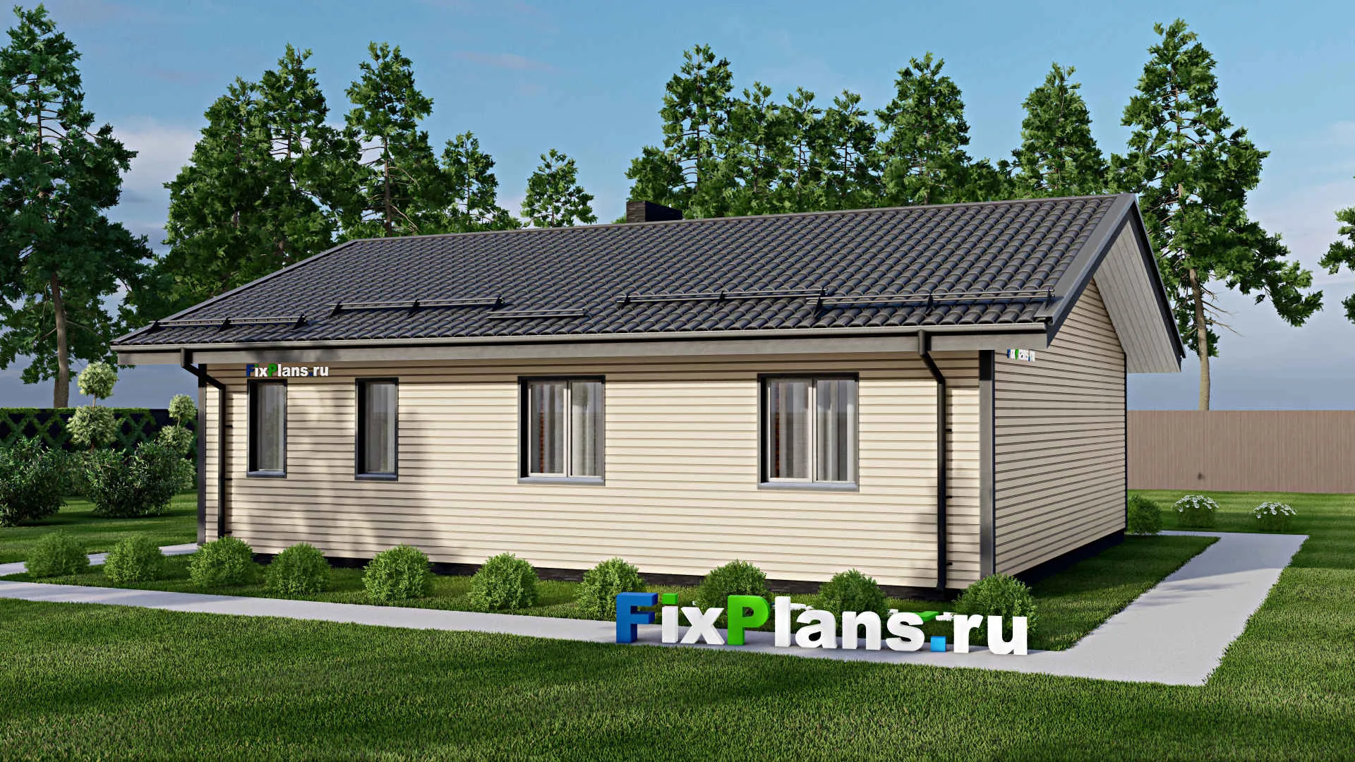 F-1547 - Проект одноэтажного дома 10 на 13, площадью 90 м² с 3 спальнями