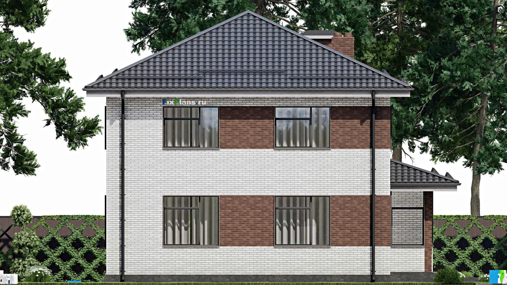 F-3077 - Проект двухэтажного дома 12 на 15, площадью 180 м² с гаражом на 1 машину и 4 спальнями