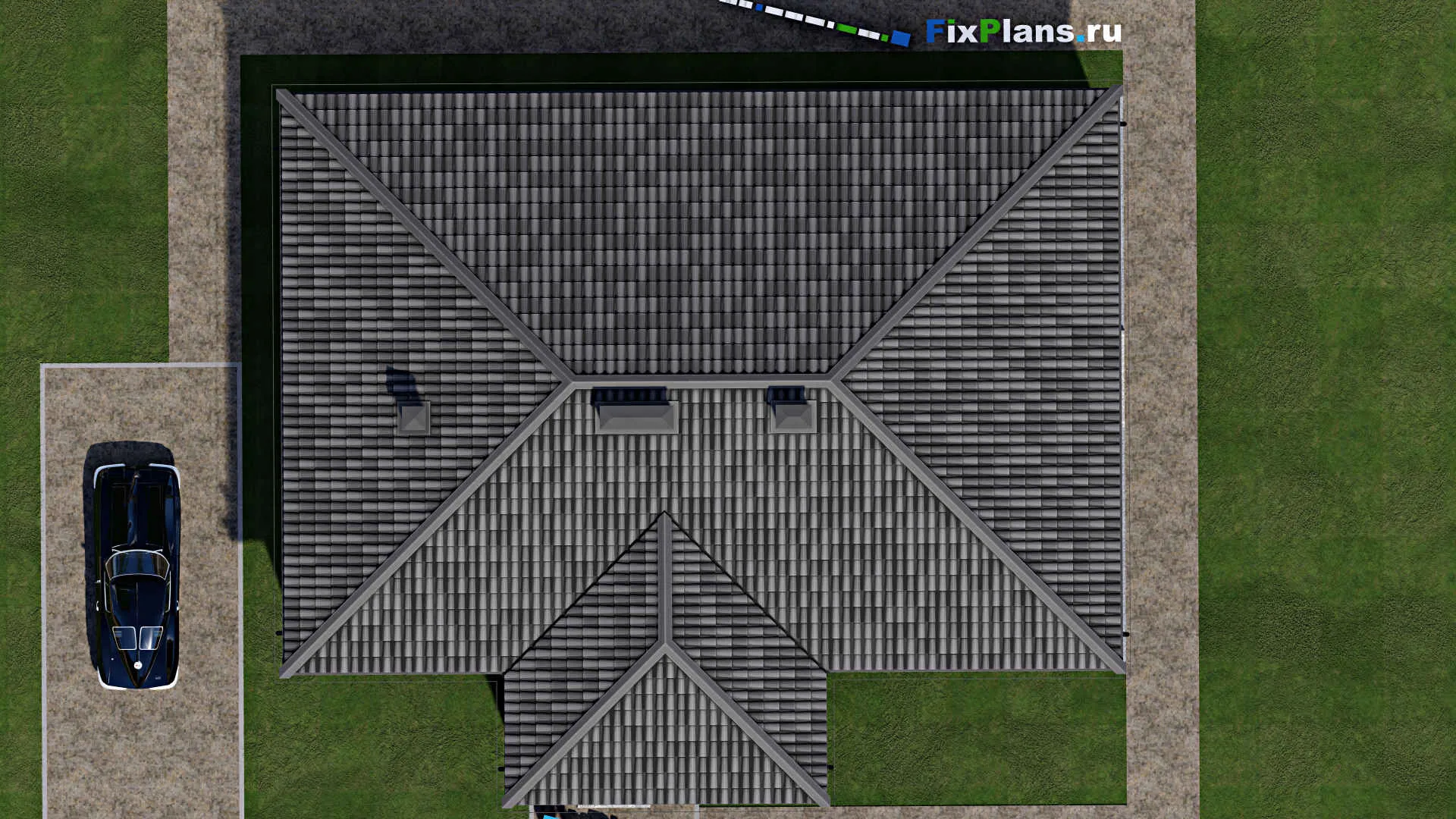 F-1628 - Проект одноэтажного дома 14 на 14, площадью 160 м² с террасой и 3 спальнями