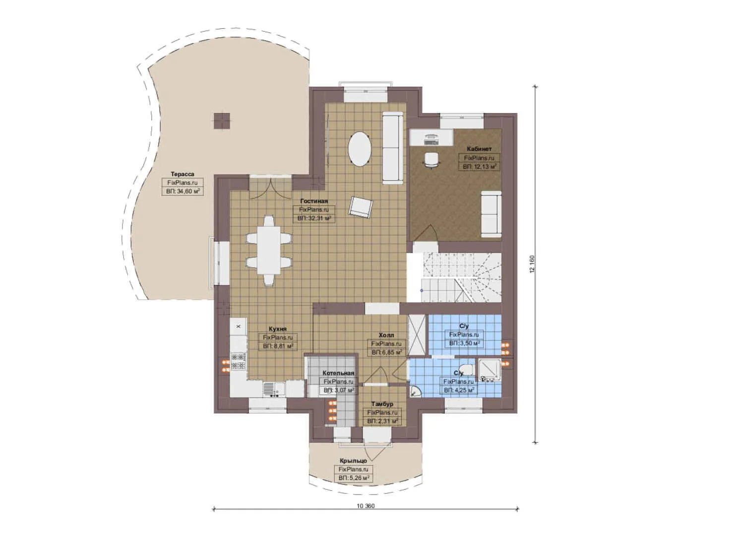 F-13220 - Планы дома с мансардой 11 на 13, площадью 200 м² с террасой и 3 спальнями