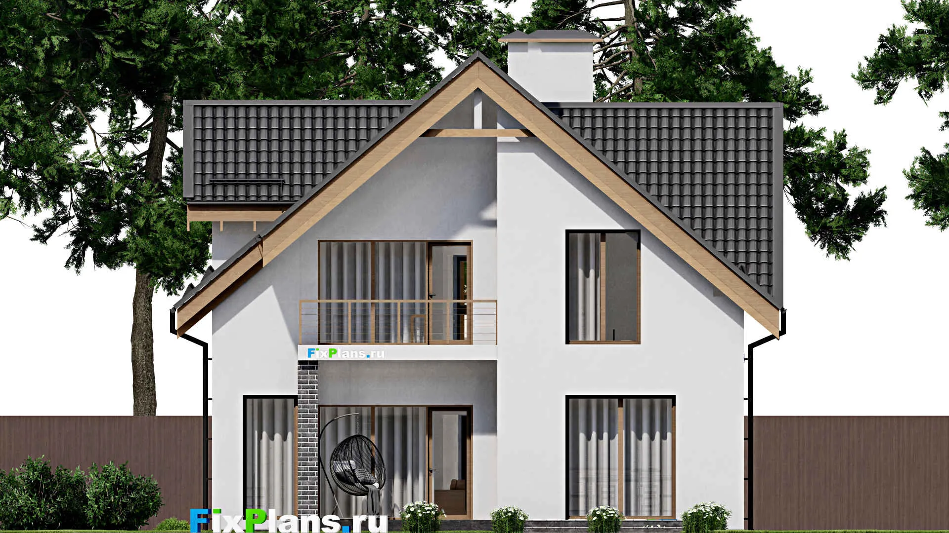 F-2924 - Планы дома с мансардой 11 на 19, площадью 240 м² с террасой, балконом, гаражом на 1 машину и 3 спальнями