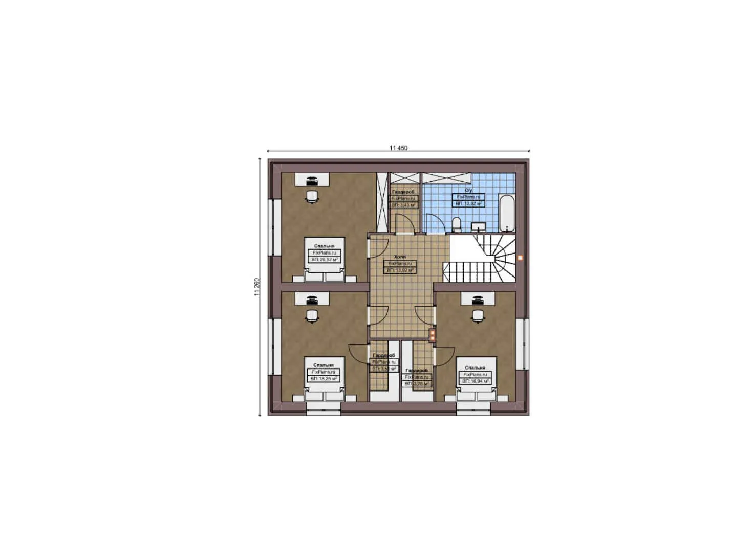 F-6488 - Планы дома с мансардой 15 на 18, площадью 340 м² с террасой и 4 спальнями