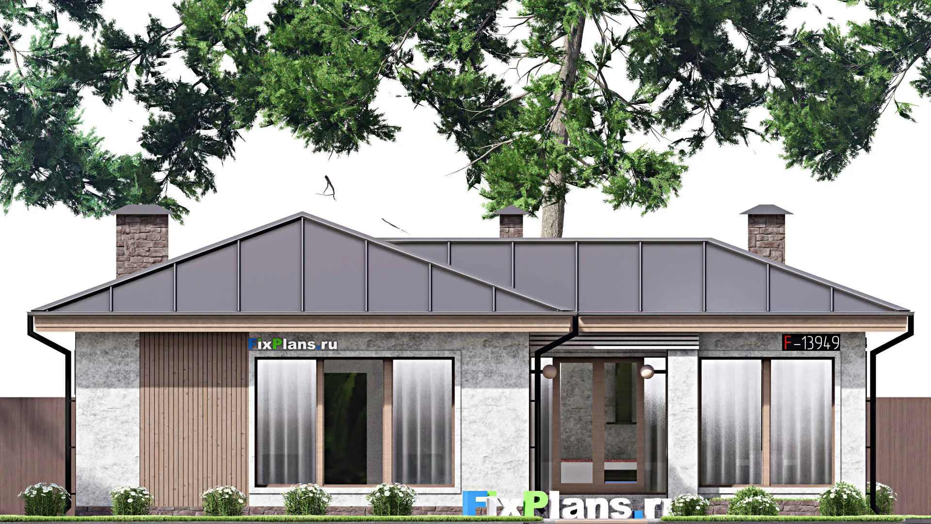 F-13949 - Проект бани 9 на 14, площадью 70 м² с комнатой отдыха, терассой и 2 санузлами