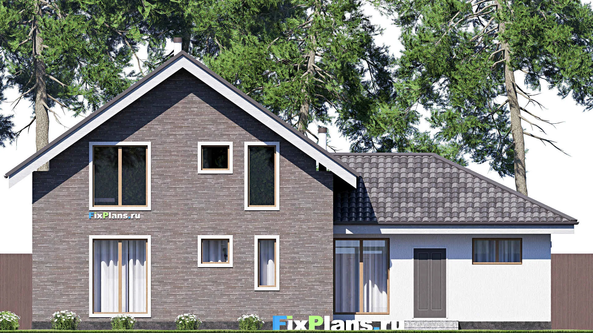 F-19286 - Проект дома с мансардой 16 на 16, площадью 140 м² с гаражом на 1 машину и 2 спальнями