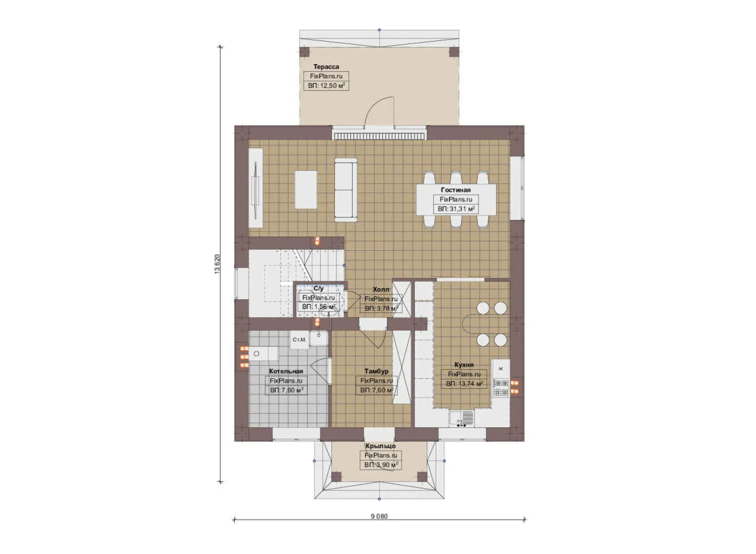 F-17036 - Планы двухэтажного дома 10 на 14, площадью 150 м² с террасой и 4 спальнями