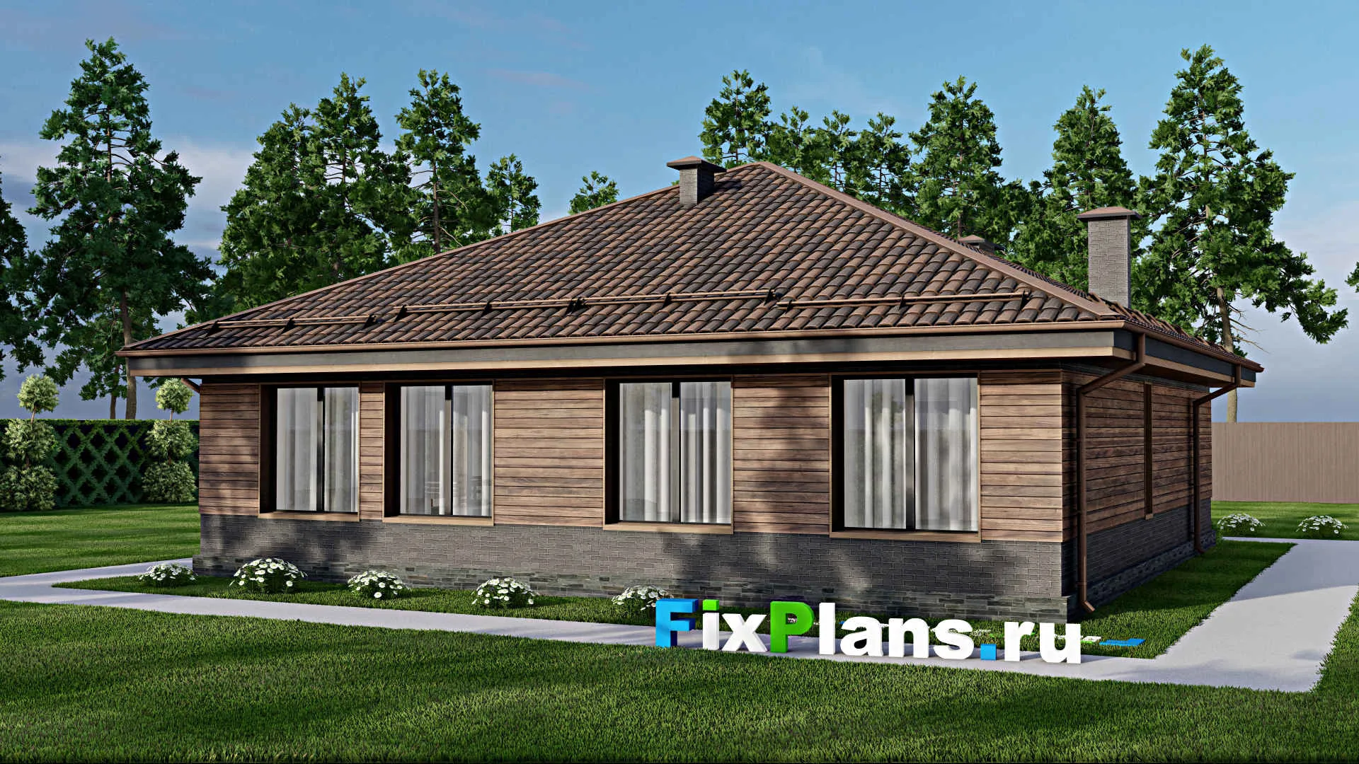 F-9908 - План одноэтажного дома 13 на 13, площадью 130 м² с 3 спальнями