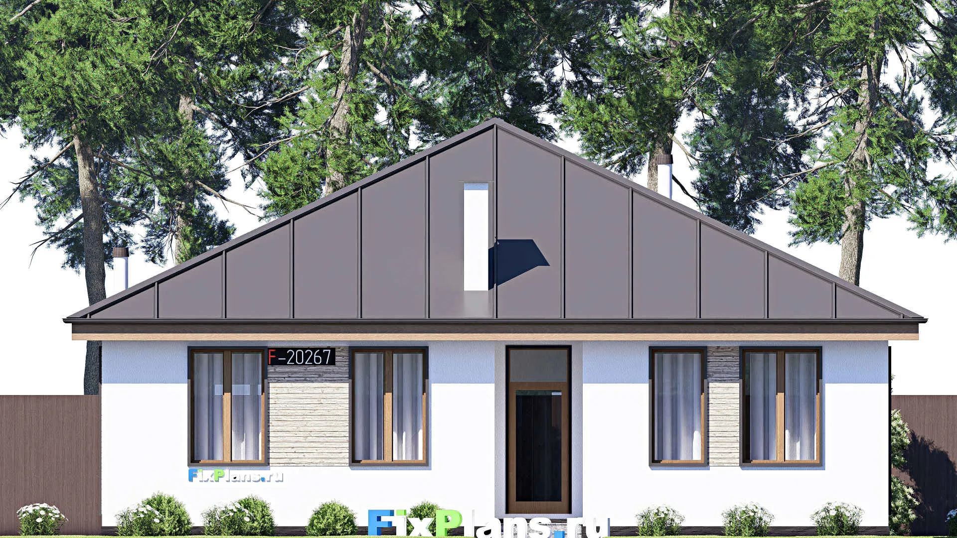 F-20267 - План одноэтажного дома 13 на 13, площадью 130 м² с террасой и 3 спальнями