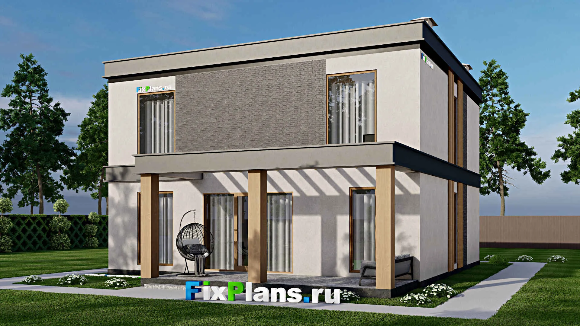 F-8666 - Проект двухэтажного дома 12 на 12, площадью 230 м² с террасой, балконом и 4 спальнями