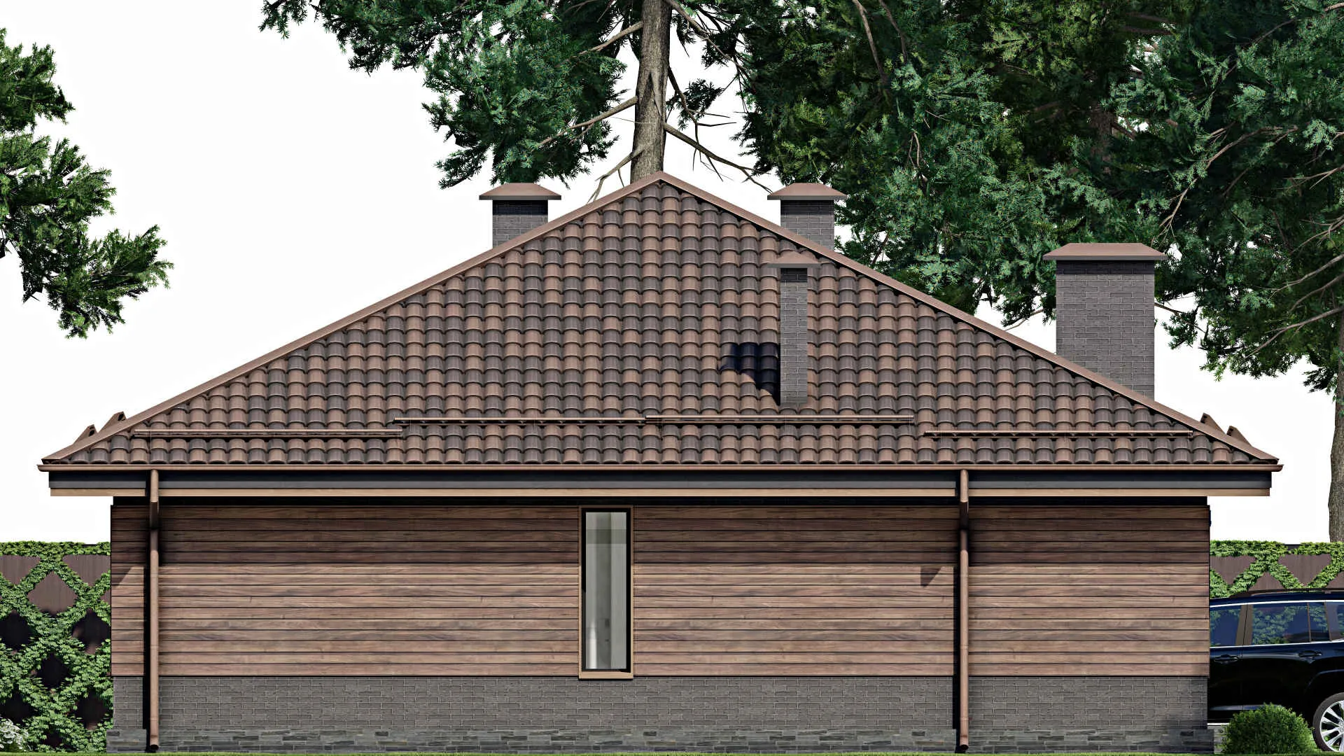 F-9908 - План одноэтажного дома 13 на 13, площадью 130 м² с 3 спальнями