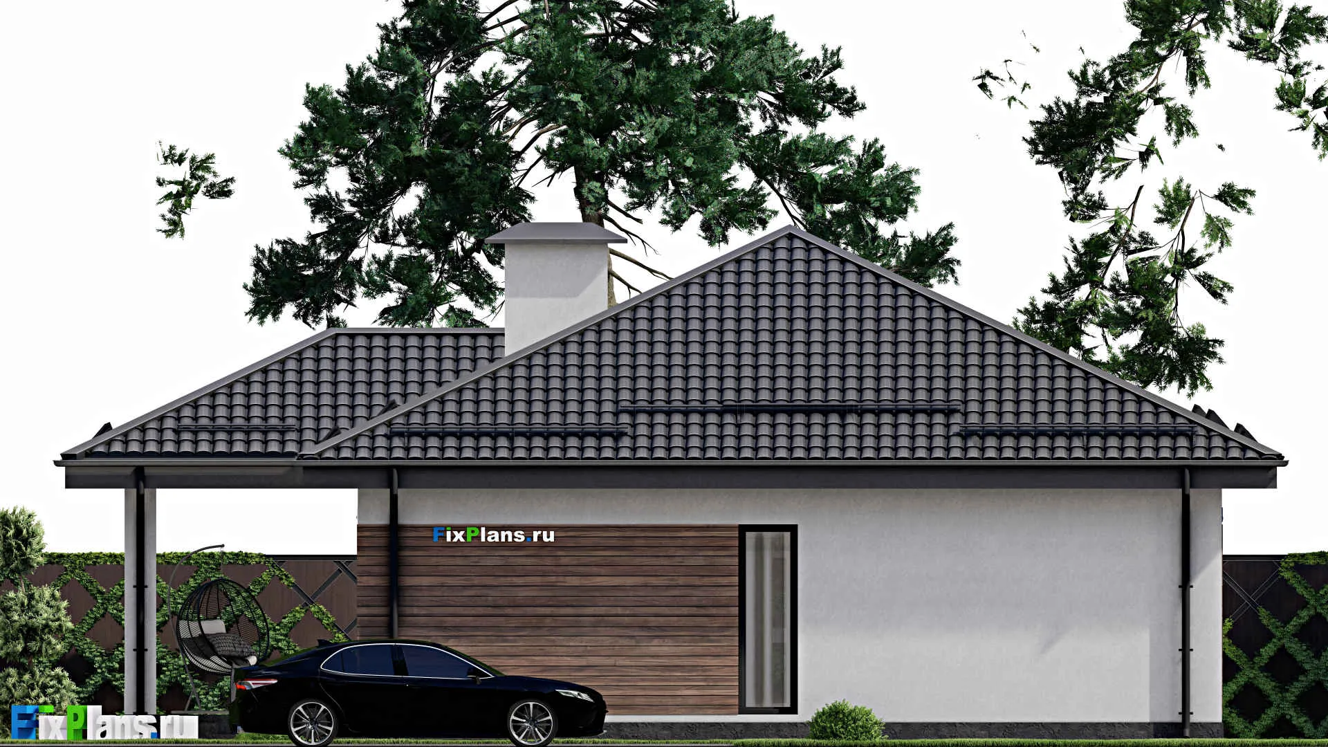 F-3383 - План одноэтажного дома 11 на 16, площадью 160 м² с террасой и 3 спальнями