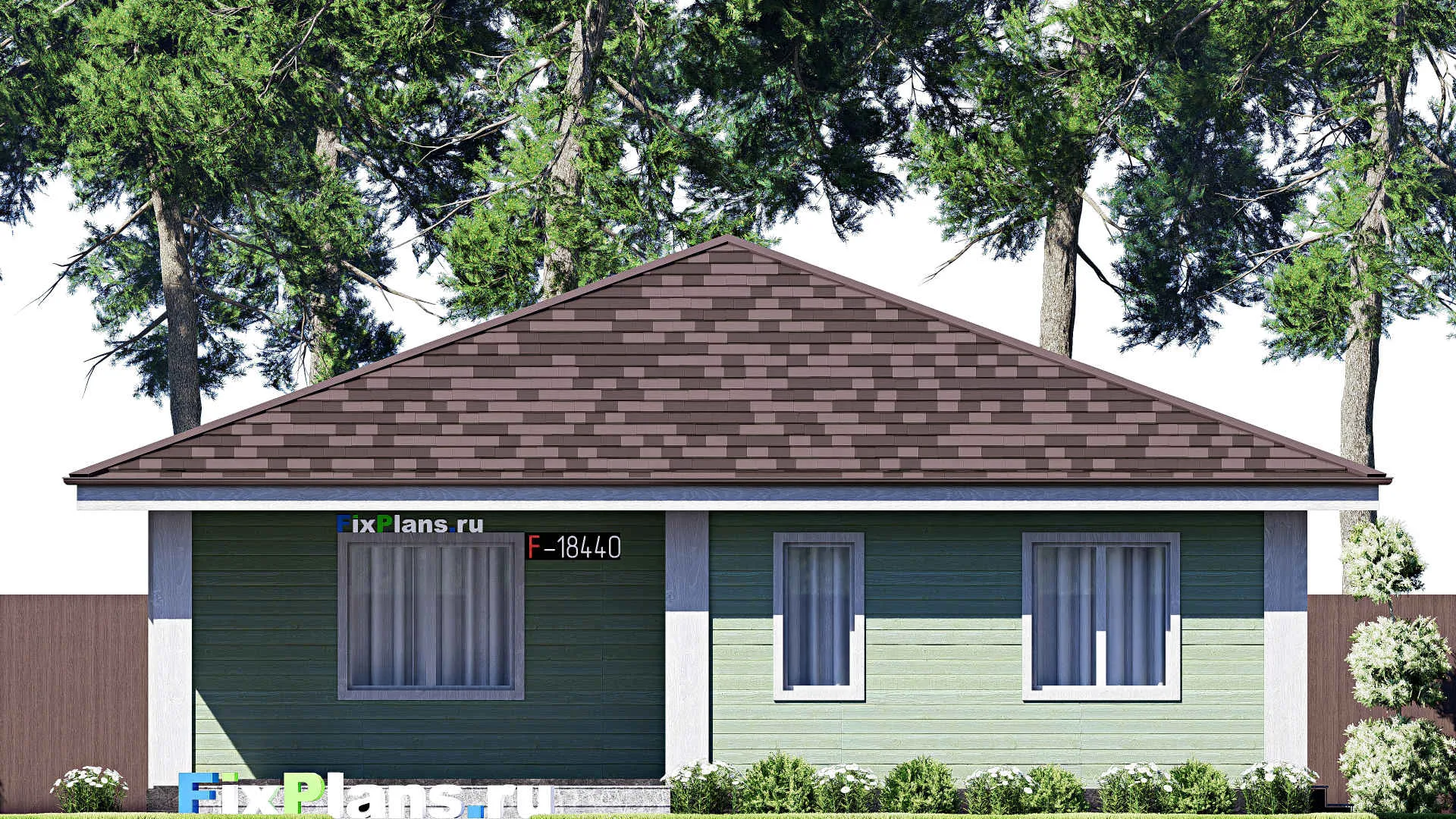 F-18440 - План одноэтажного дома 13 на 19, площадью 170 м² с террасой и 3 спальнями