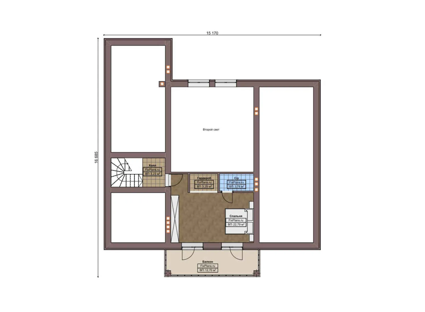 F-7091 - Планы дома с мансардой 19 на 19, площадью 340 м² с террасой, балконом и 4 спальнями