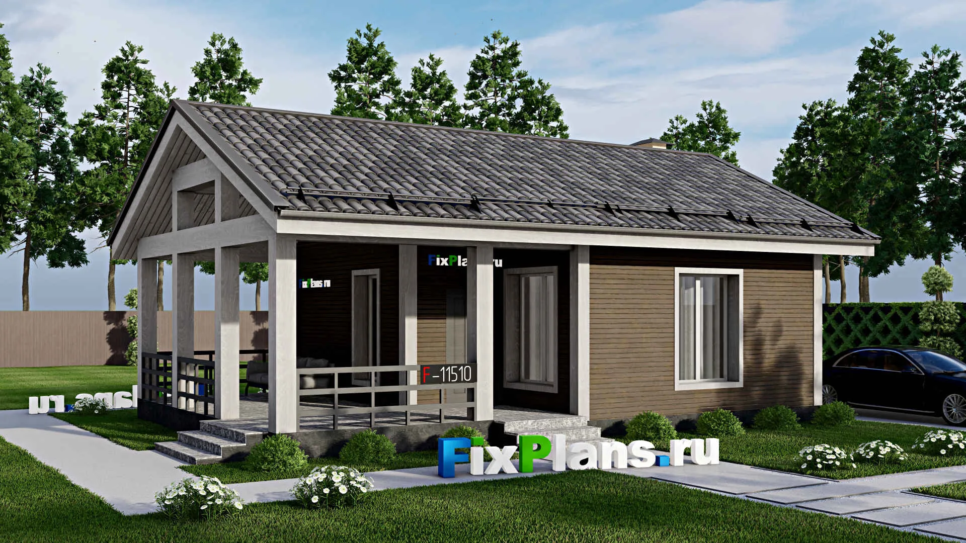 F-11510 - Проект бани 8 на 11, площадью 70 м² с комнатой отдыха, терассой и санузлом