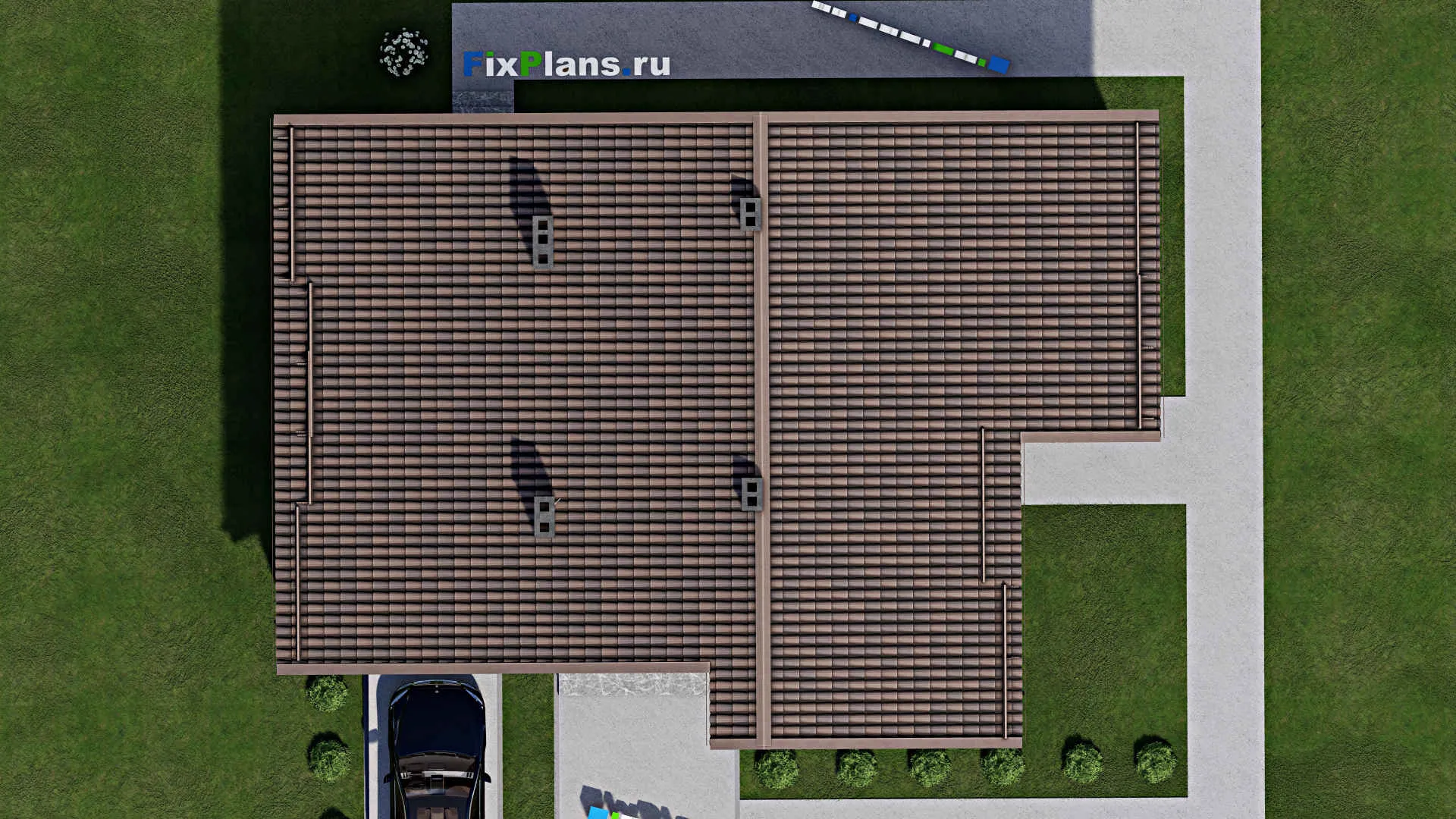 F-7676 - Планы дома с мансардой 12 на 16, площадью 190 м² с террасой, балконом, гаражом на 1 машину и 4 спальнями